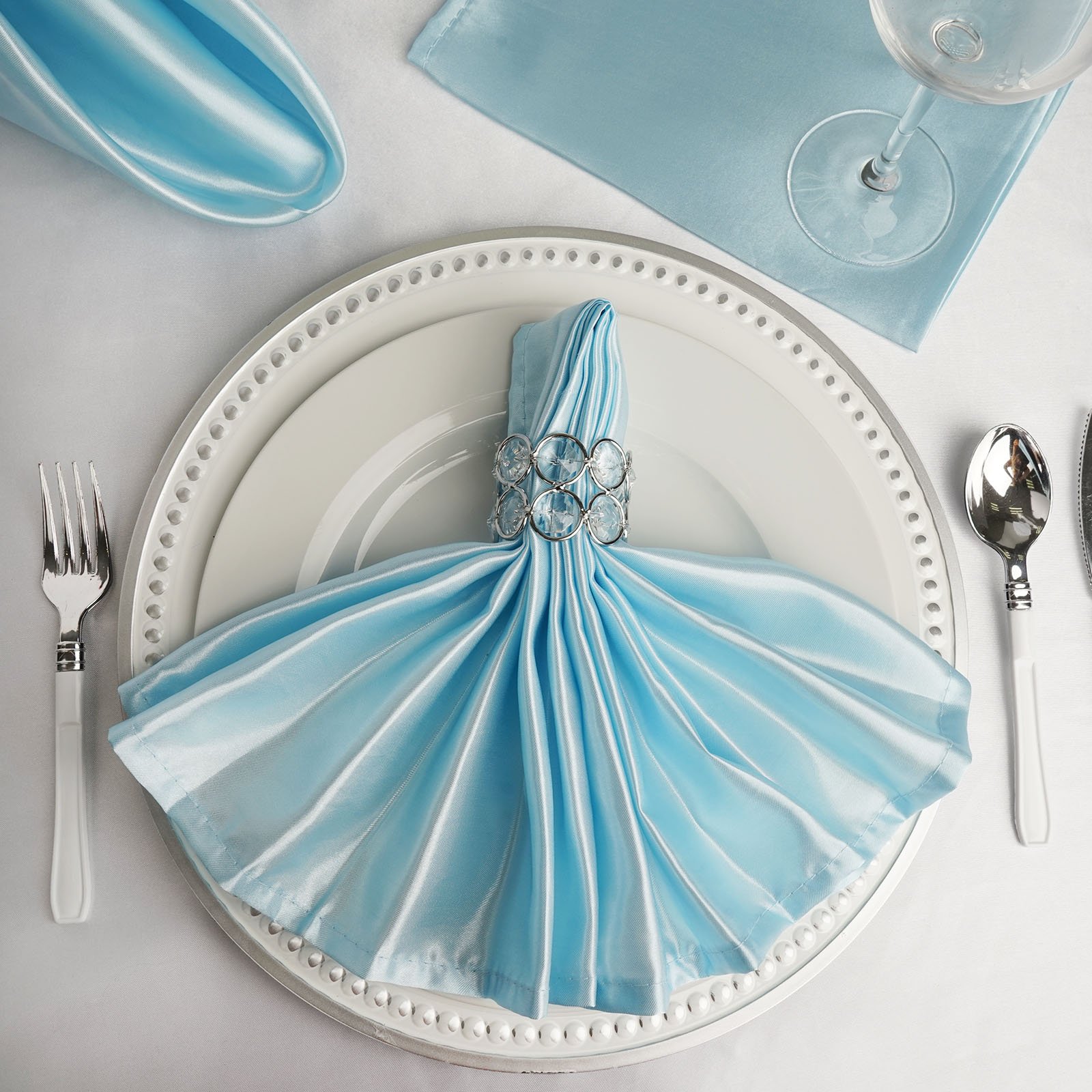50-Pack 20-Inch Light Blue Satin Dinner Napkins for Wedding, Party, Reception - Elegant Table Linens for Restaurant, Kitchen & Home Decor | Perfect for Formal Dining, Bridal Showers & Special Occasions