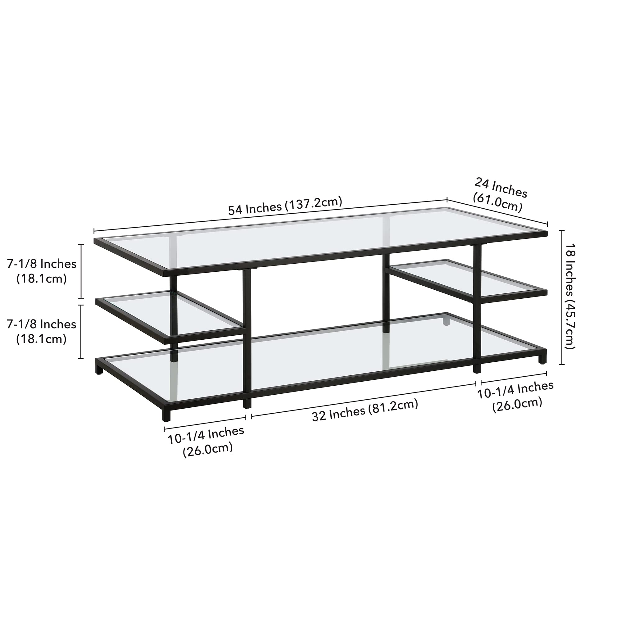 Henn&Hart Greenwich 54-Inch Wide Black Coffee Table - Modern Living Room Furniture for Home Decor & Small Spaces