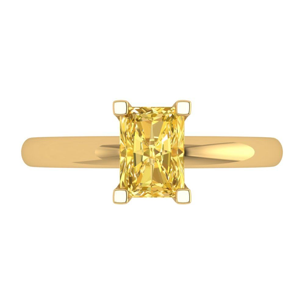 1.0ct Canary Yellow Emerald Cut Simulated Diamond Ring - 14k Gold for Engagement & Anniversary