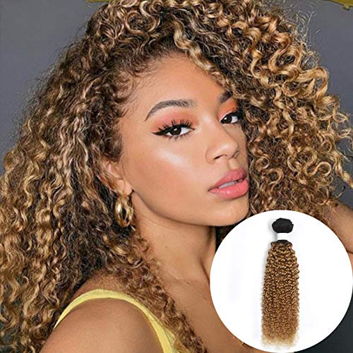 Brazilian Human Hair Bundles 16 Inch - Honey Blonde Ombre Kinky Curly Remy Hair Extensions for Black Women | Perfect for Protective Styles, Weaves & Natural Hair Care