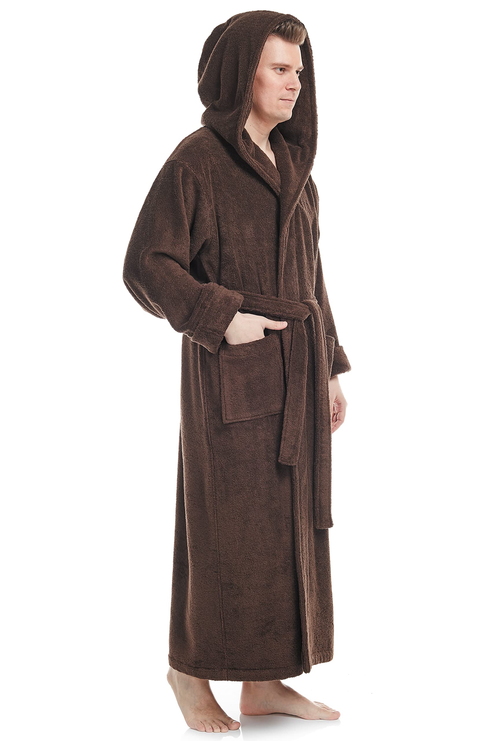 Premium Men's Turkish Cotton Hooded Bathrobe - Soft & Absorbent Full-Length Robe for Spa, Lounge & Home Relaxation