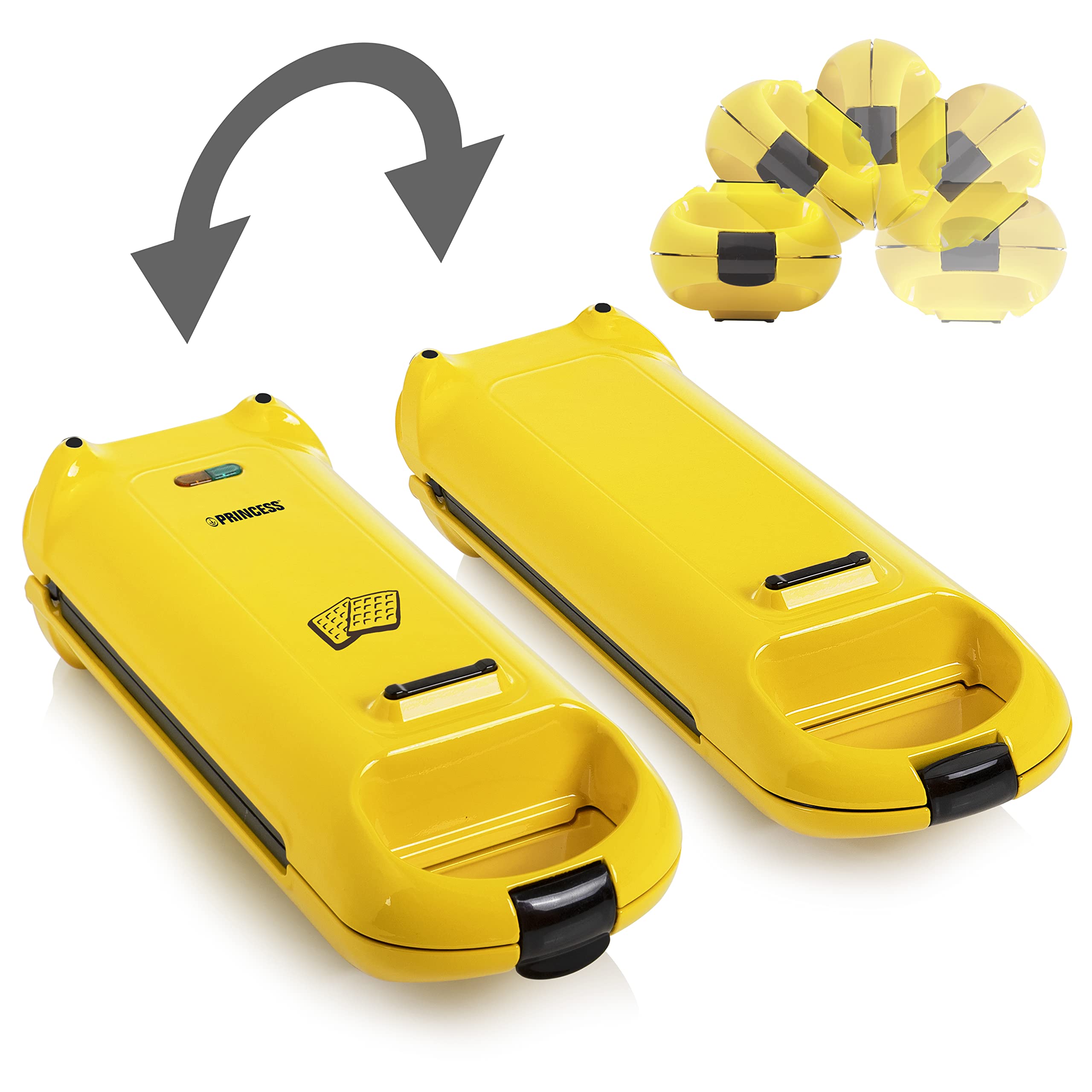 Princess Flip 132406 Waffle Maker - 2 Waffles at Once, Rotating Function, Yellow - Perfect for Breakfast, Brunch & Family Gatherings
