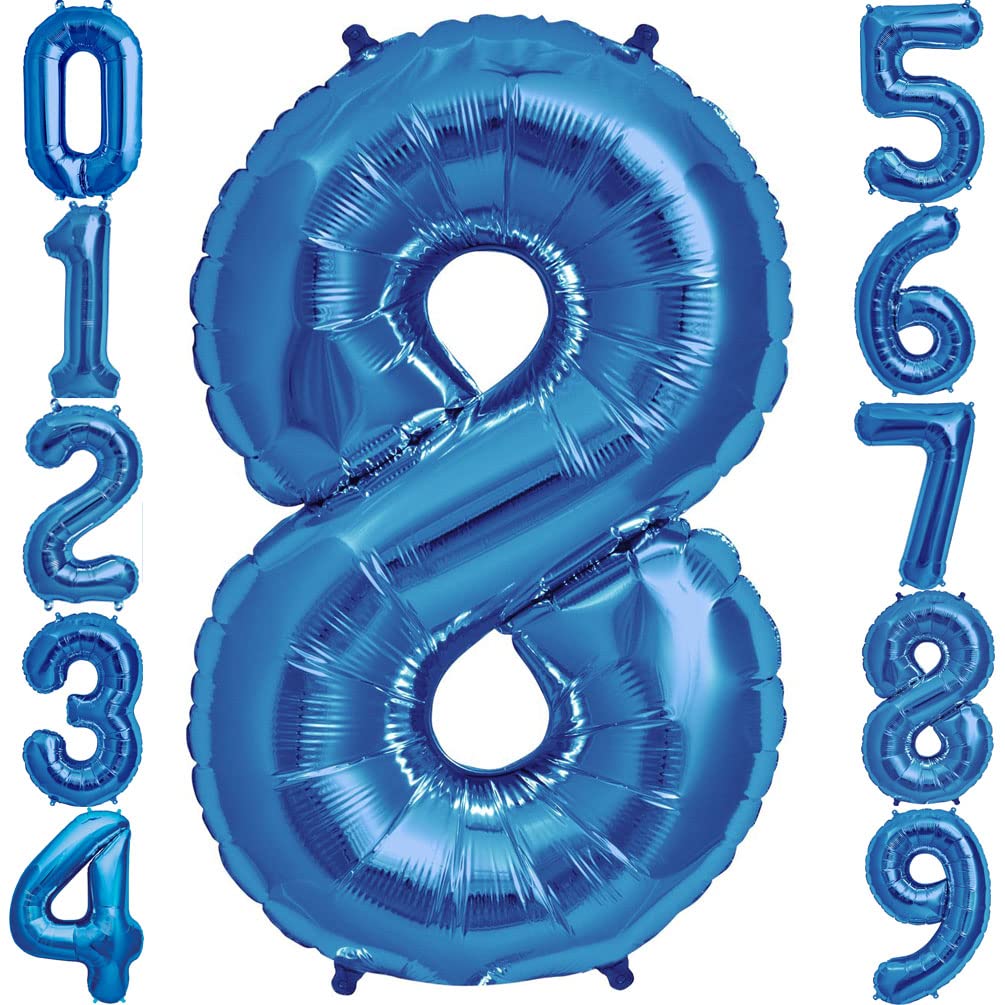 42 Inch Blue Foil Number 8 Balloon - Large Birthday Party Decorations, Anniversary Celebration, Graduation, Baby Shower & Special Event Decor