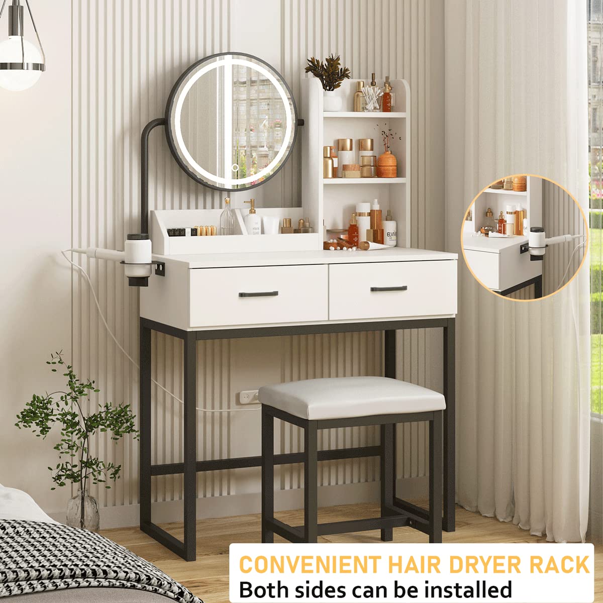 Elegant Makeup Vanity Desk with LED Lights & Mirror - 3 Lighting Modes, Spacious Storage, 31.5 Inch Compact Dressing Table for Bedroom | Perfect for Beauty Routines, Small Spaces & Gift Giving