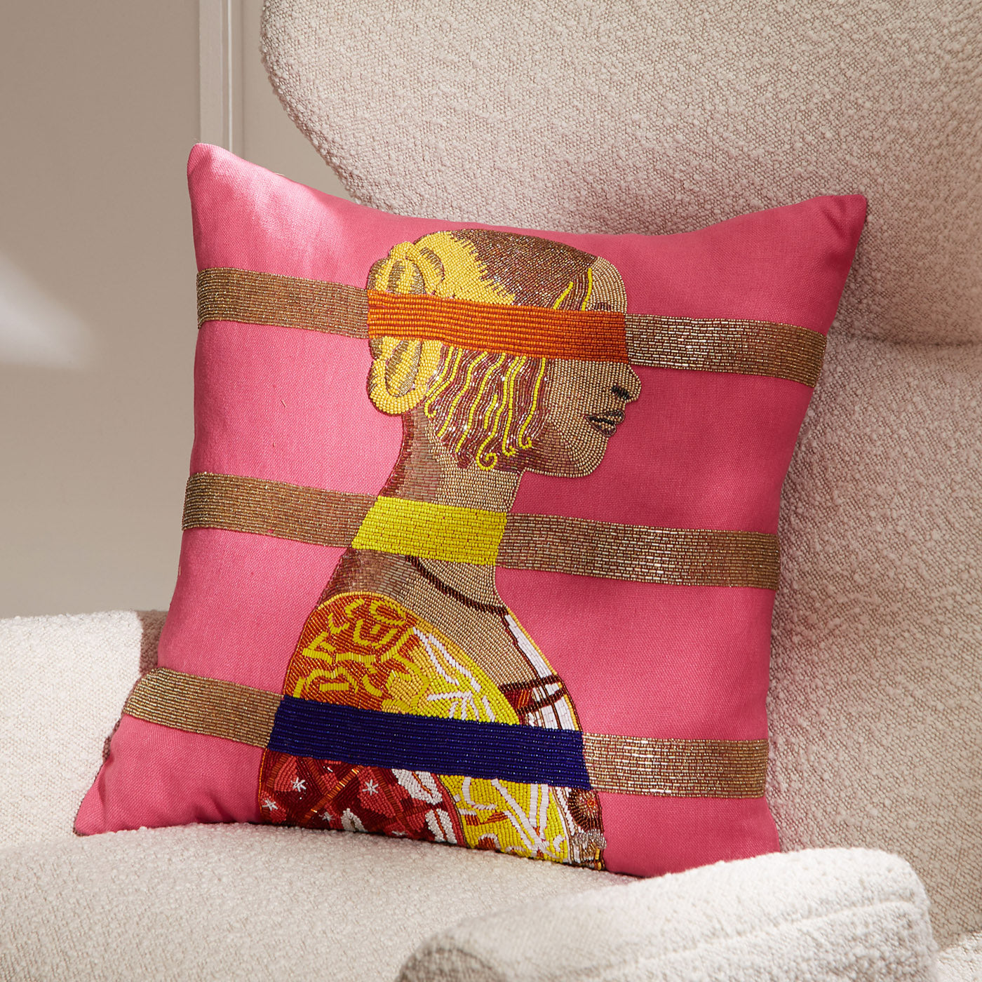 Renaissance Bars Beaded Pillow - Decorative Bohemian Throw Pillow for Sofa, Bed, Couch - Stylish Home Decor Accent for Living Room, Bedroom, Dorm