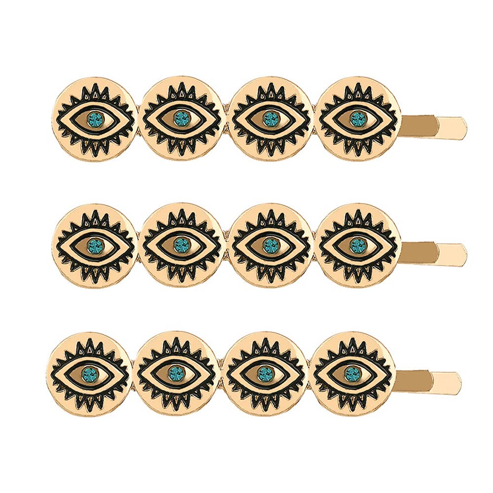 3 Pcs Vintage Evil Eye Hair Clips - Eye Shaped Bobby Pins & Barrettes for Women, Metal Hair Accessories for Boho Style, Party, Wedding & Everyday Use