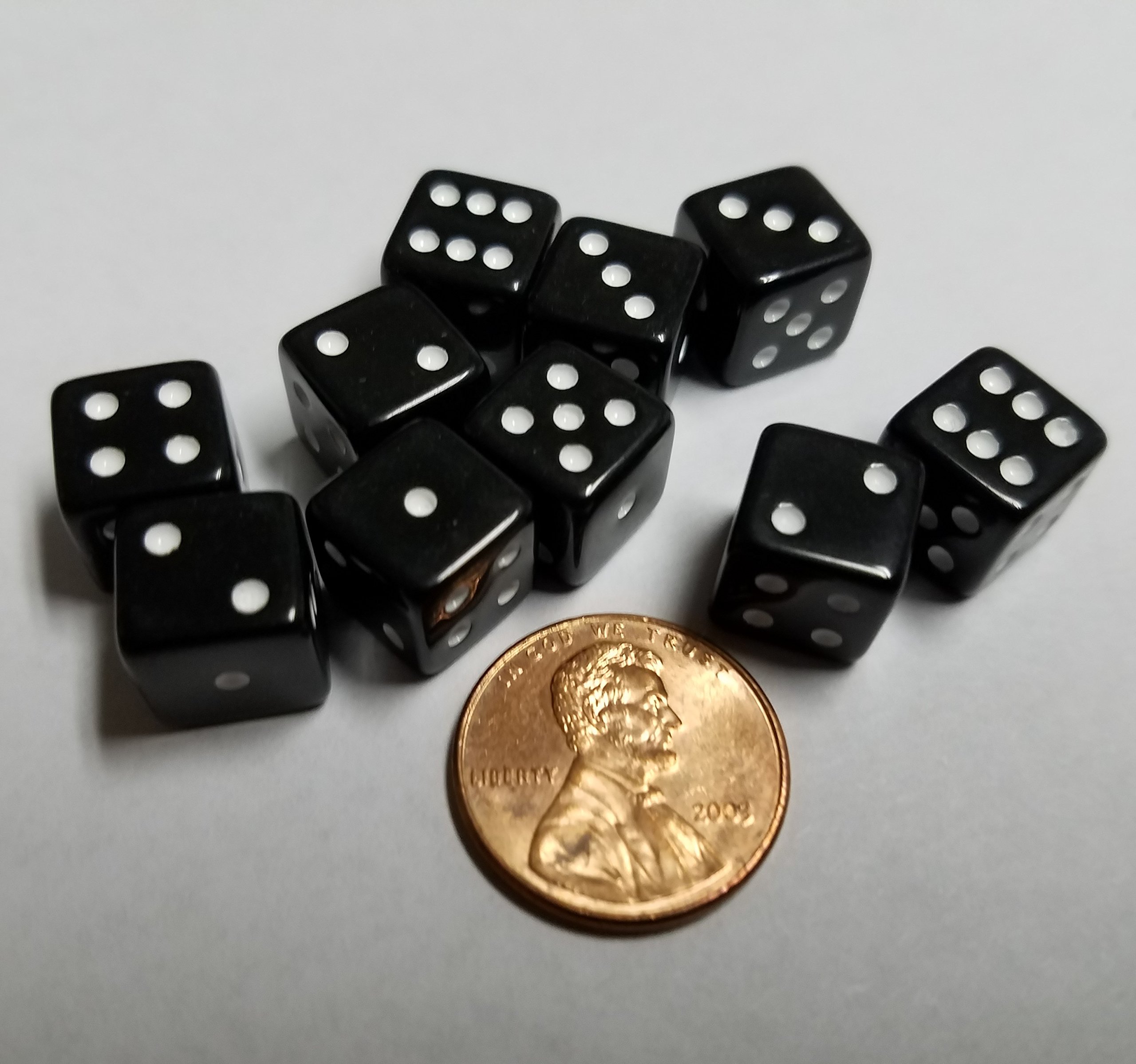 10x Black 10mm Gaming Dice with Pips - Perfect for Tabletop RPGs, Board Games & D&D Adventures