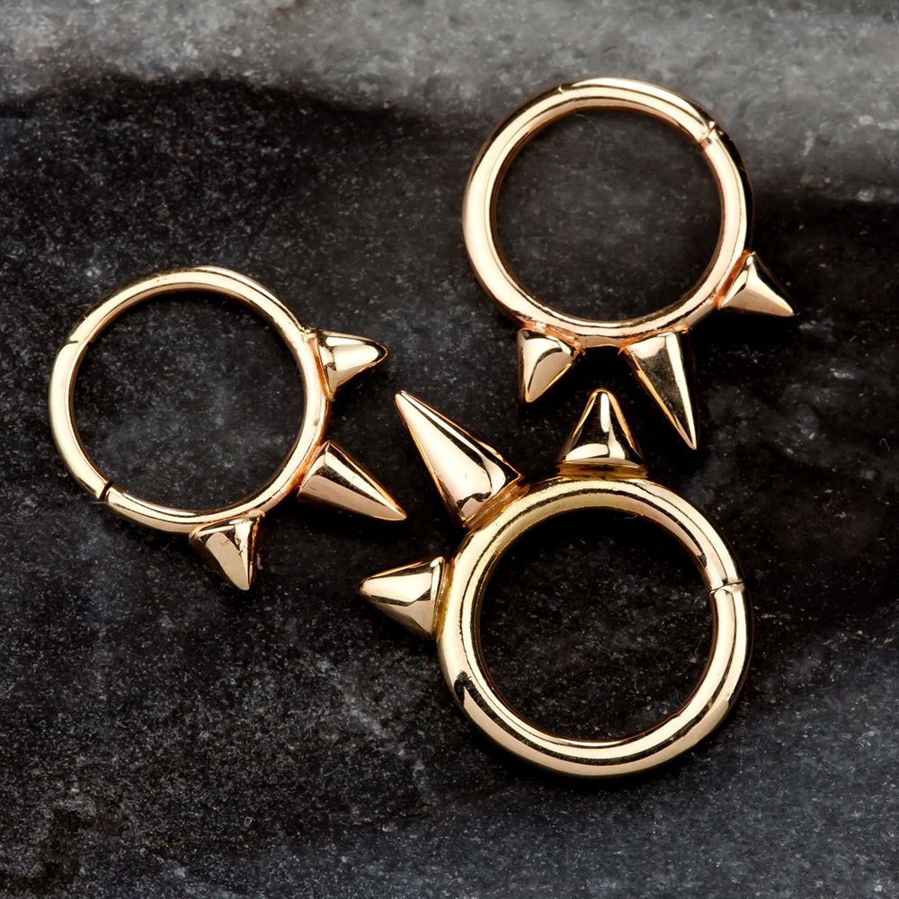 14K Gold Triple Spike Seamless Cartilage Hoop Earrings - 16G & 18G Helix Rings for Women | Perfect for Everyday Wear, Parties & Gift Giving