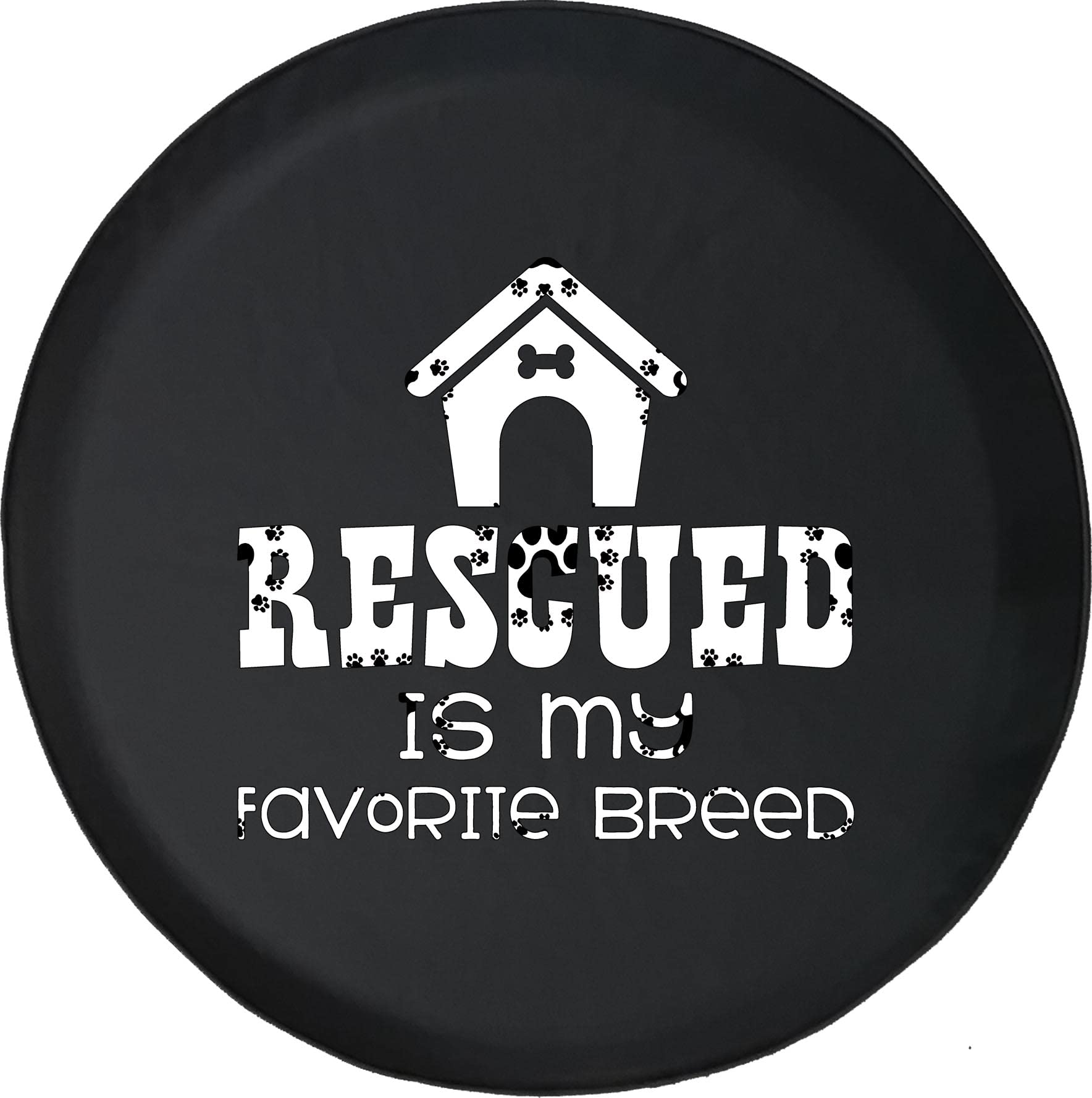 Rescued is My Favorite Breed 32-Inch Black Dog Car Tire Cover - Durable Tire Protector for Trucks, SUVs, RVs, Trailers & Campers | Perfect for Outdoor Adventures & Road Trips