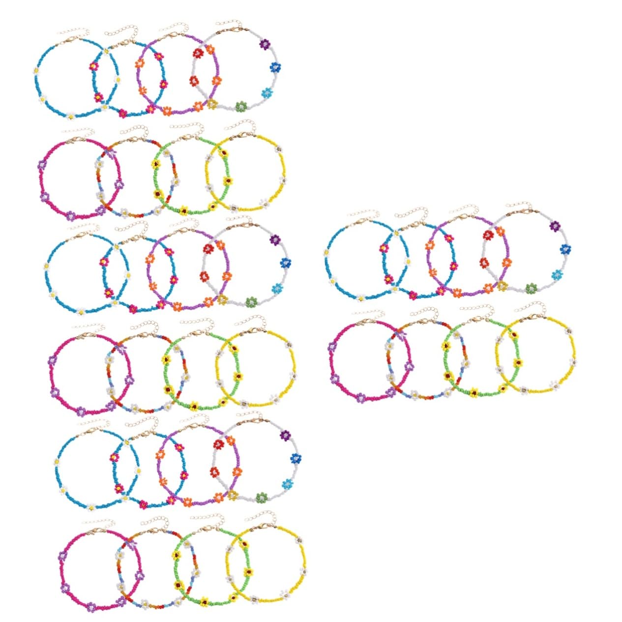 Gadpiparty 32 Pcs Colorful Beaded Anklet Set - Elastic Hawaiian Beaded Bracelets for Women & Girls, Resin Bead Jewelry for Summer Beach, Boho Festival & Vacation Accessories