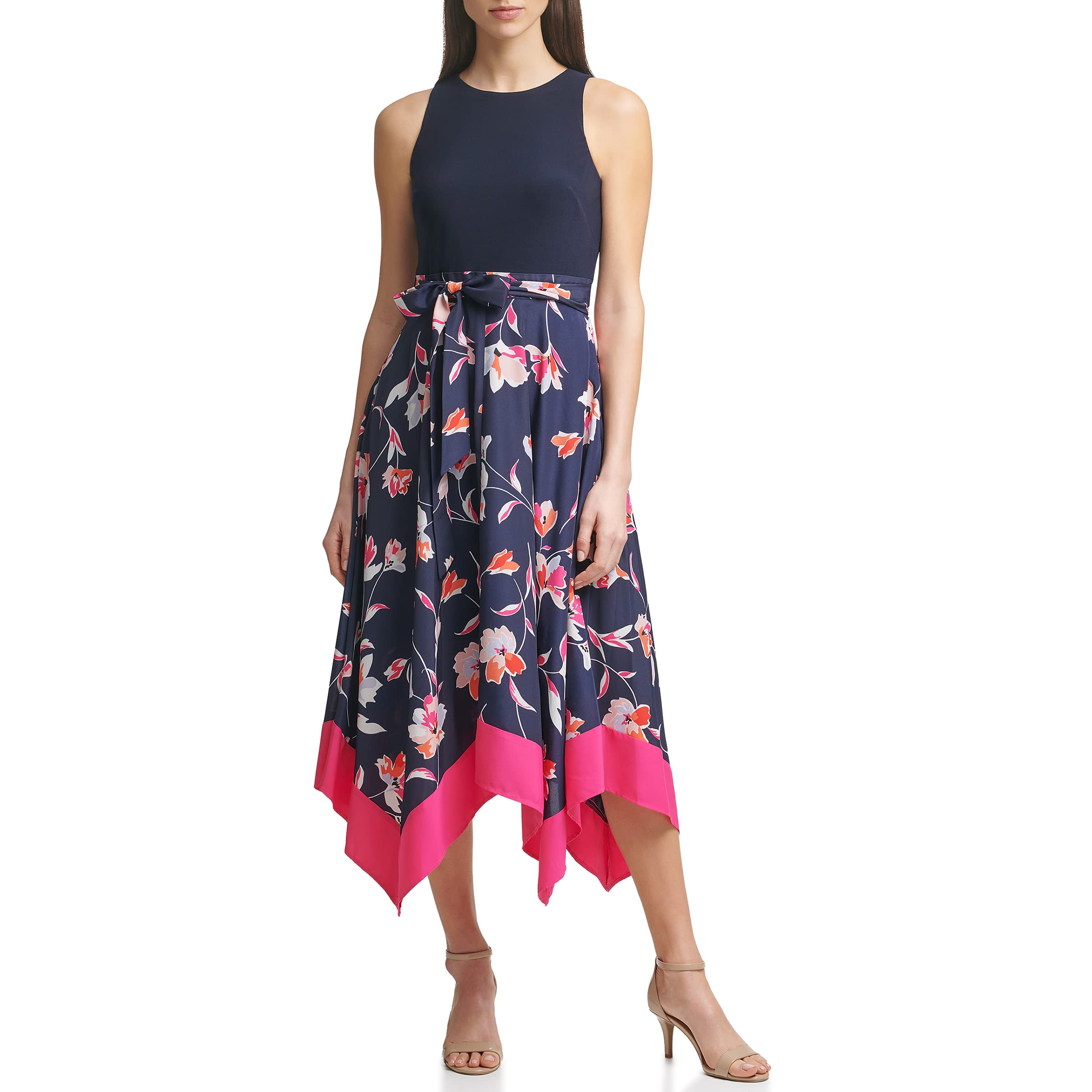 Vince Camuto Women's Flowy Handkerchief Hem Dress - Elegant Floral Print Summer Midi Dress for Casual Outings, Date Nights & Beach Vacations