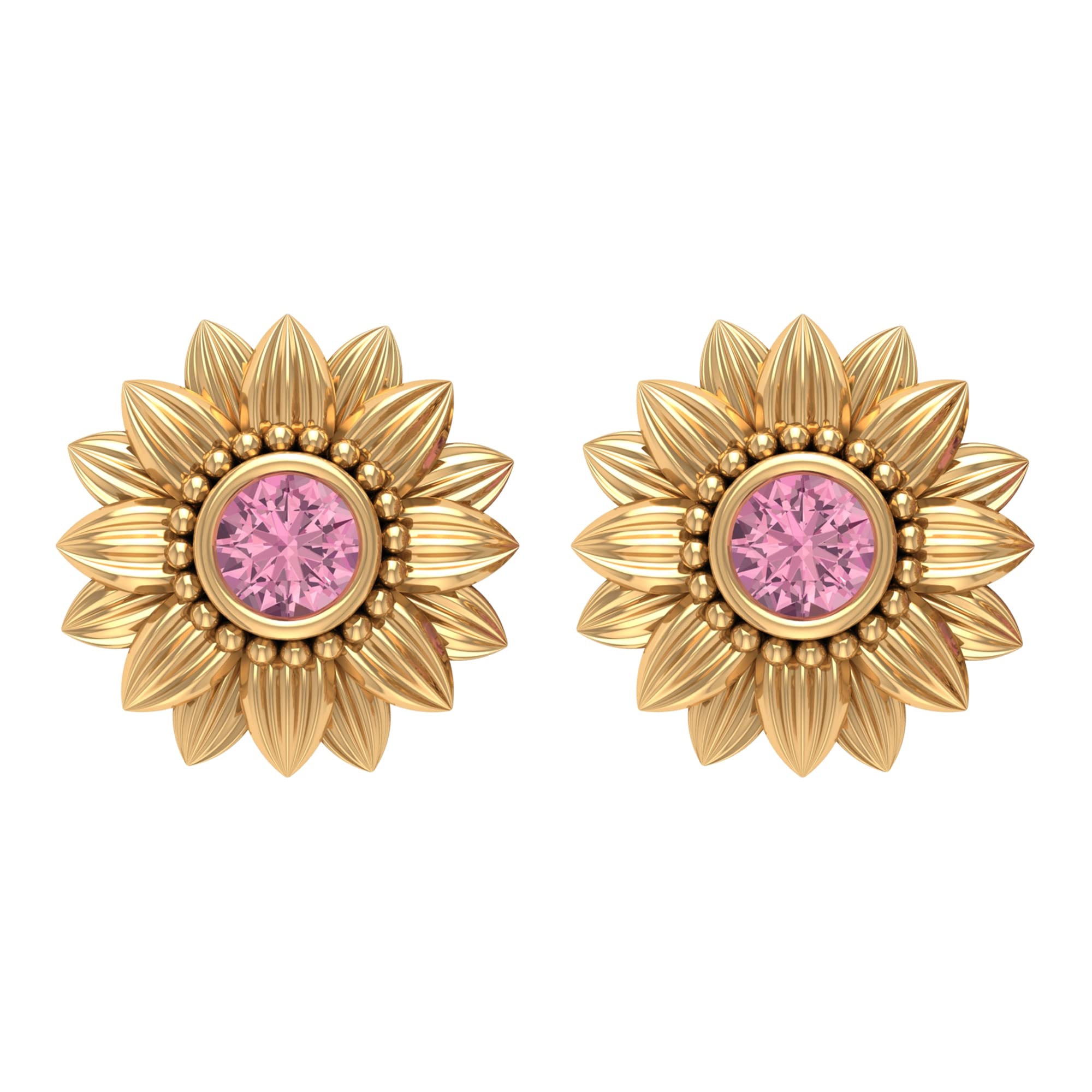 0.25 CT Pink Tourmaline Floral Stud Earrings for Women - 14K Solid Gold Bezel Set October Birthstone Jewelry - Elegant Gift for Anniversary, Birthday & Special Occasions