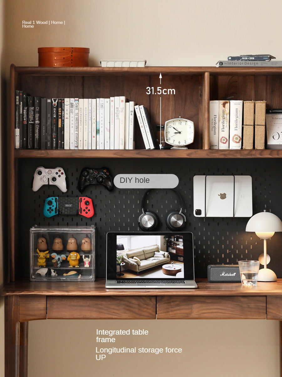 Solid Black Walnut Wood Bookshelf Table - Modern Integrated Study Desk & Storage Shelf for Home Office, Living Room, and Library Use