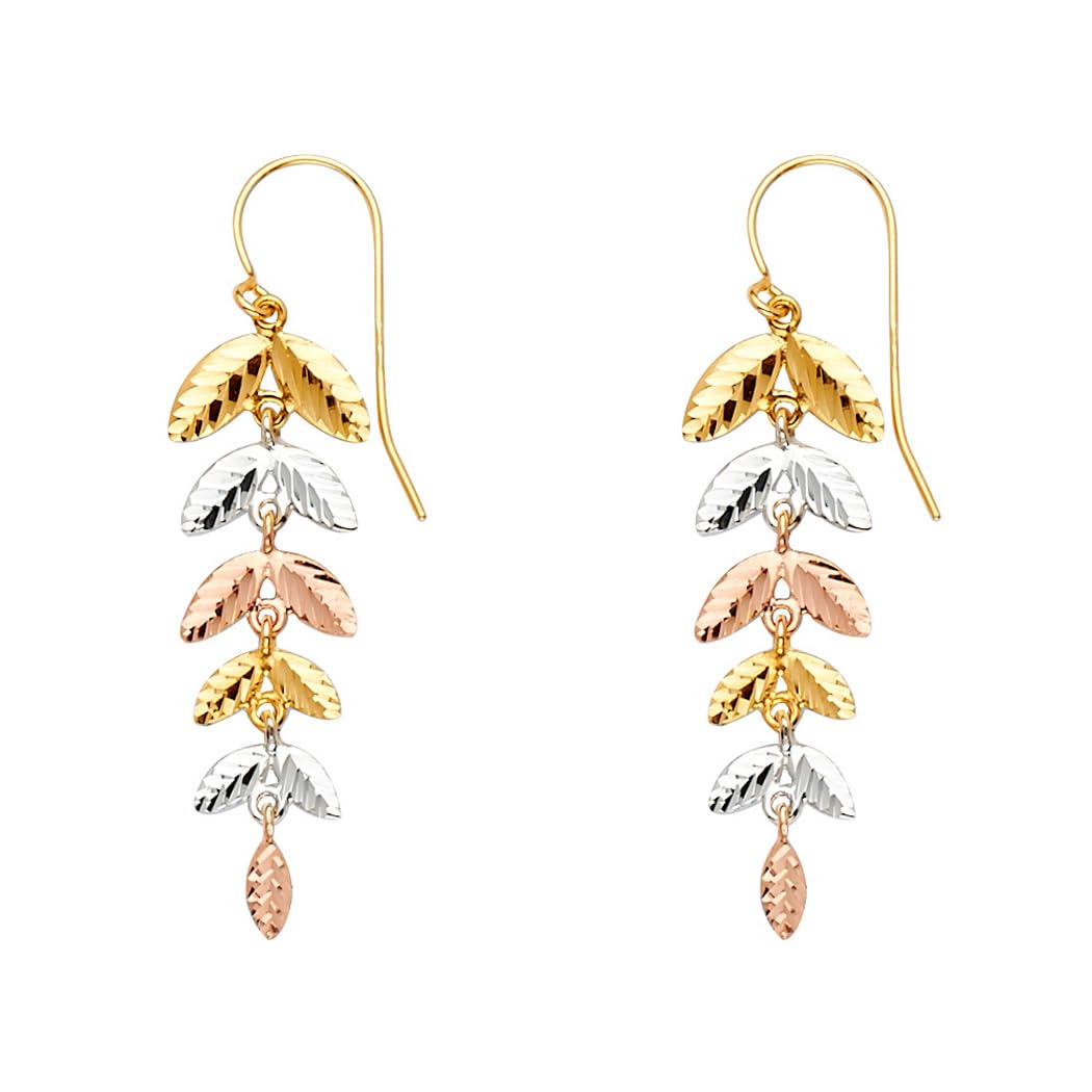 14K Yellow Gold, White Gold & Rose Gold Dangling Earrings for Women - 10x40mm Elegant Drop Earrings | Perfect for Weddings, Parties & Special Occasions