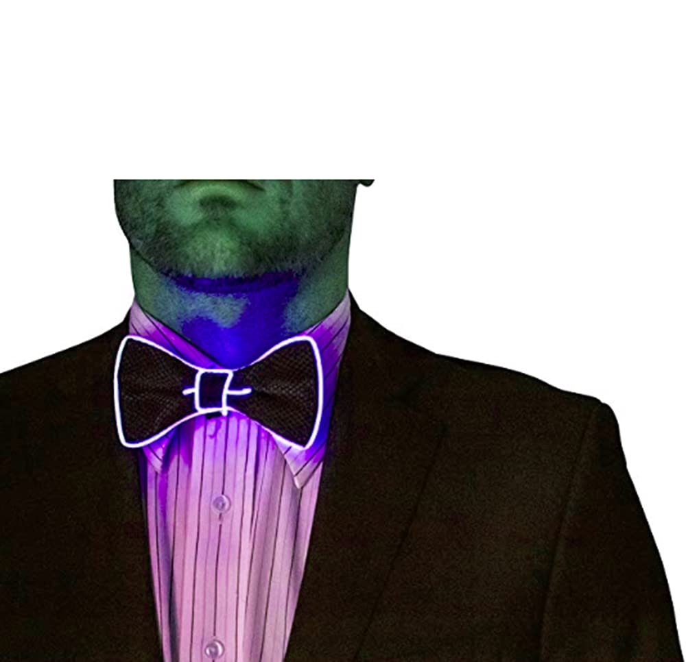 Glowing LED Bow Tie - Adjustable EL Wire Light Up Bowtie for Men & Women - Perfect for Parties, Raves, Cosplay & Night Events