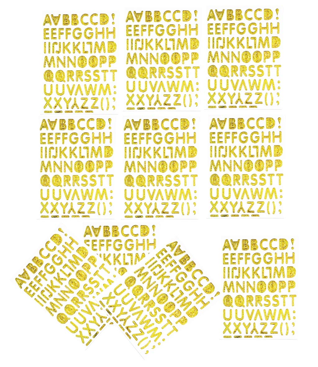 NipitShop 10 Sheets Gold Letter A to Z DIY Bubble Stickers - Fun Cartoon Kids Wall Decals for Room Decor, Birthday Cards & Scrapbooking - Vinyl Stickers for Children's Crafts, Diaries & Albums (A-Z Alphabet Set 005)