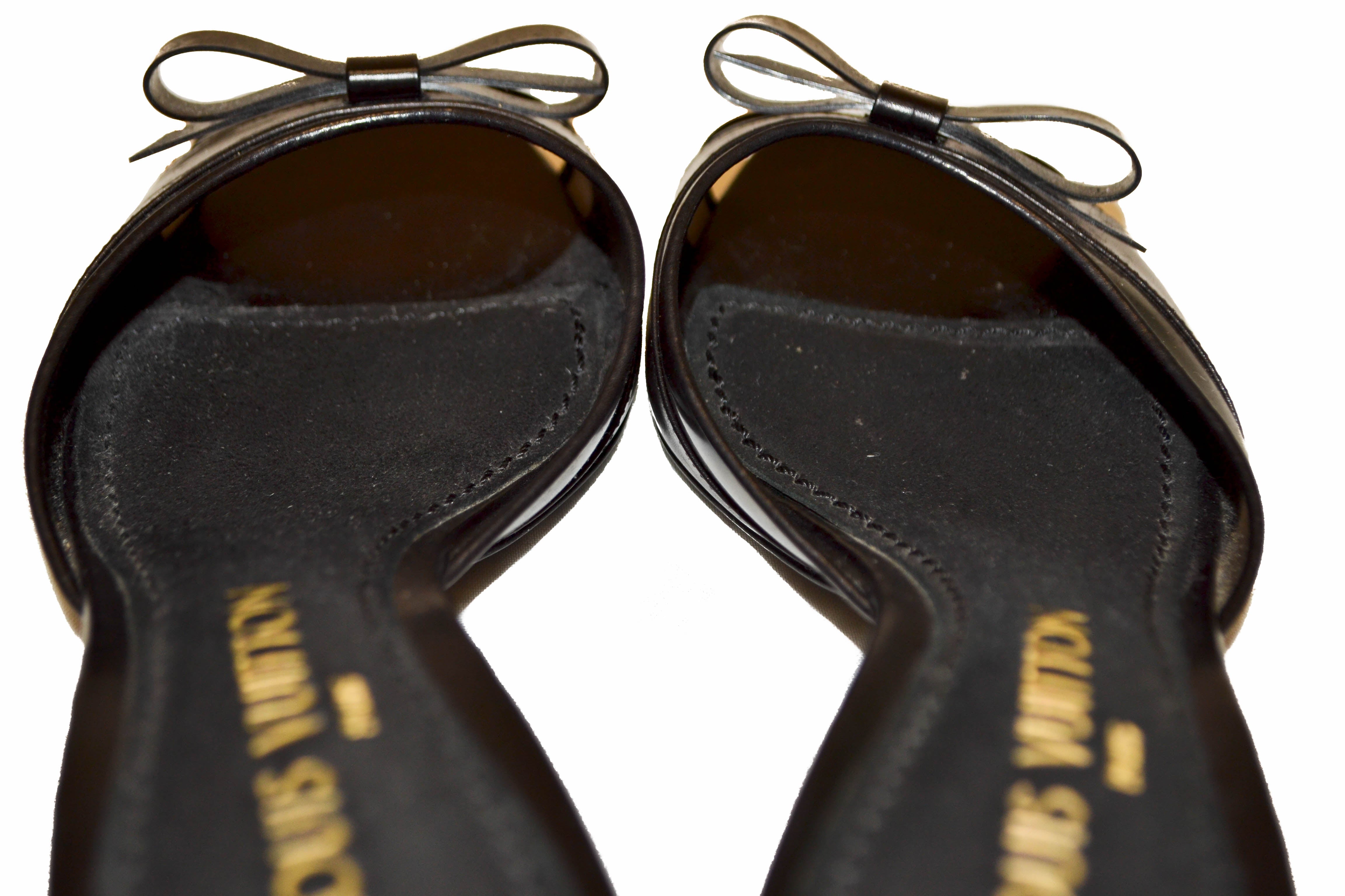 Authentic Louis Vuitton Black Leather Rubber Bow Sandals Women's Size 38 | Luxury Designer Summer Shoes for Beach, Vacation & Casual Outings
