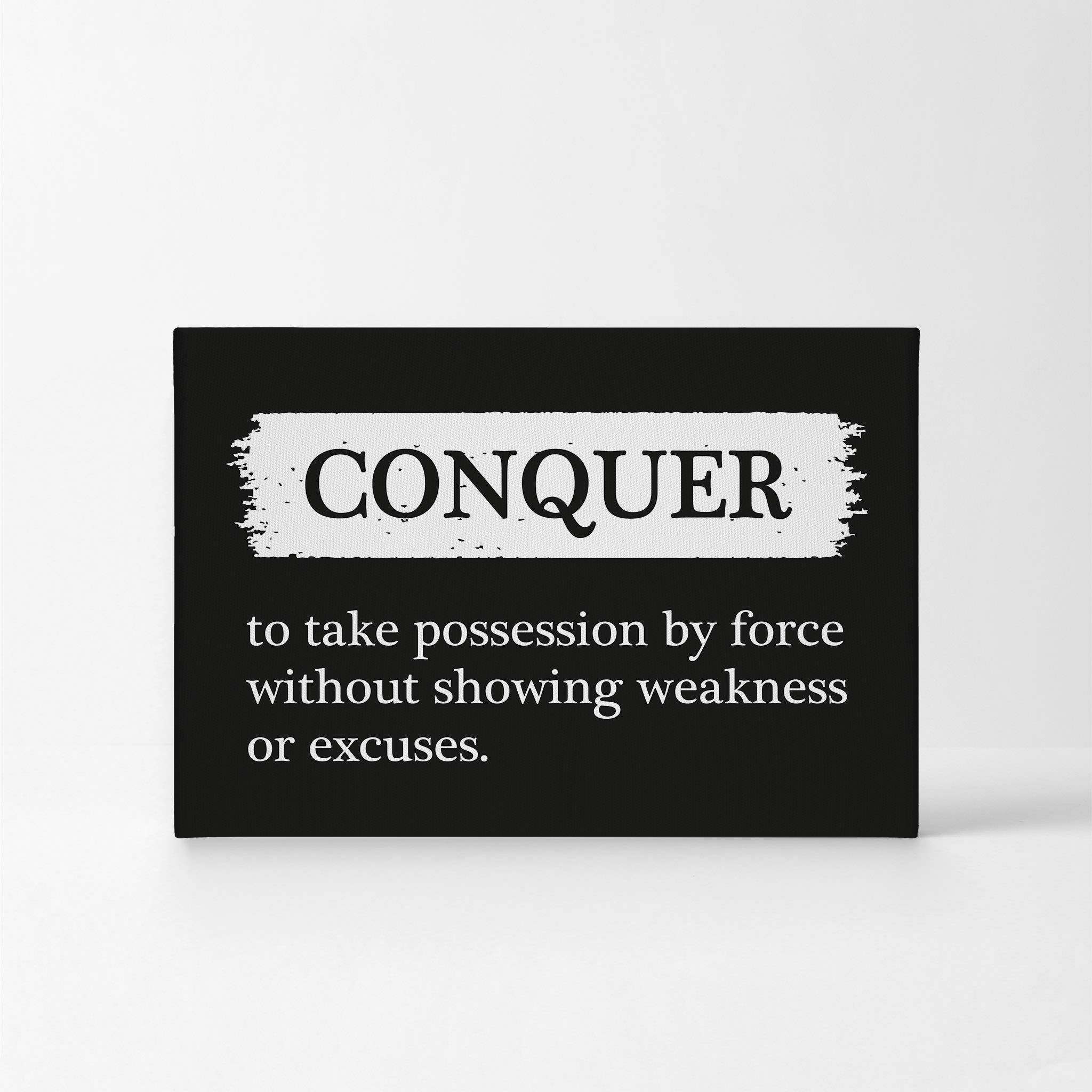 Conquer Definition Motivational Canvas Wall Art - Black & White Dictionary Print Inspirational Office Decor - Entrepreneur Quote Artwork (24x36 Inch) Ready to Hang - Perfect for Home Office, Study Room & Gift Giving
