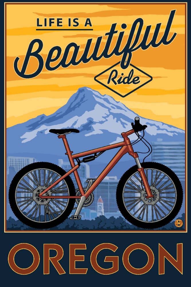 Oregon Mountain Bike Metal Art - 16x24 Gallery Quality Aluminum Wall Decor Featuring Mt. Hood - Perfect for Cycling Enthusiasts & Home Office Decor