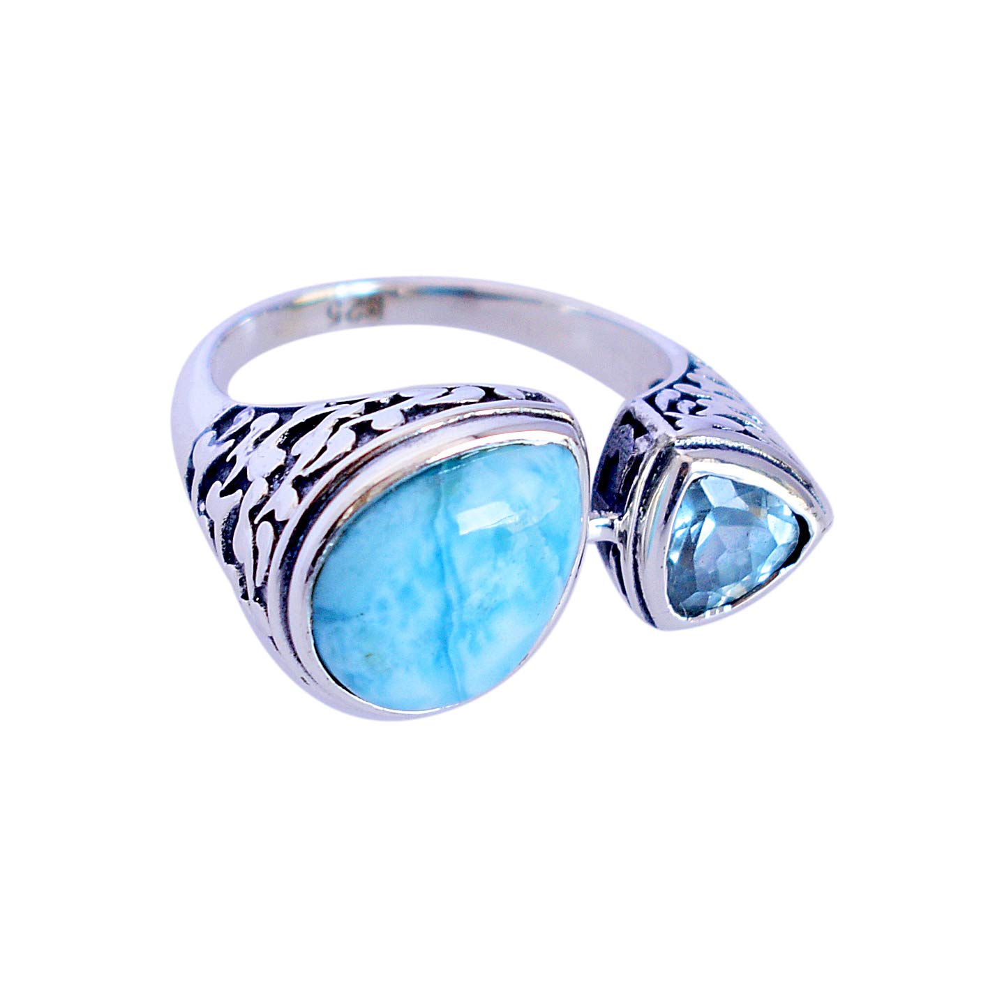 Larimar & Blue Topaz Gemstone 925 Sterling Silver Ring - Handmade Jewelry for Women, Birthday Gift, Anniversary Present - Perfect for Beach Weddings, Date Nights & Special Occasions
