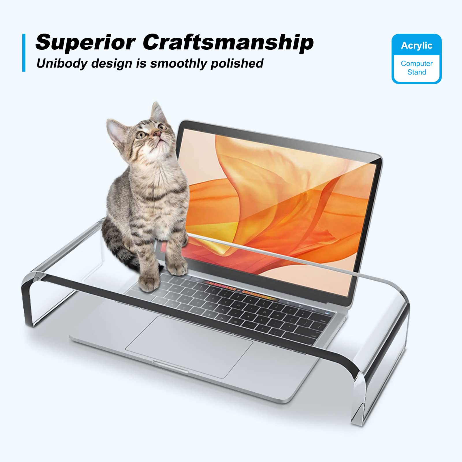 Clear Acrylic Monitor Stand Riser with Storage - Ergonomic Laptop & Computer Stand for Desk Organization | Perfect for Home Office, Gaming Setup & School Workspace