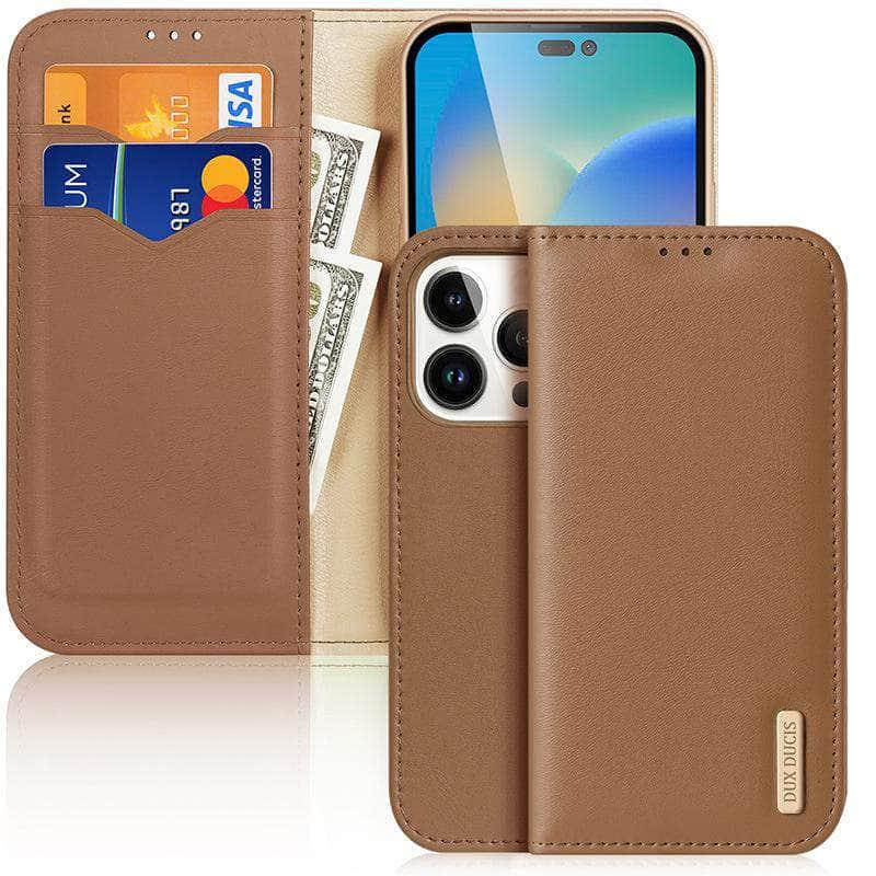 Dux Ducis Genuine Leather iPhone 14 Wallet Case with Card Holder - Slim Protective Cover for Everyday Use & Travel