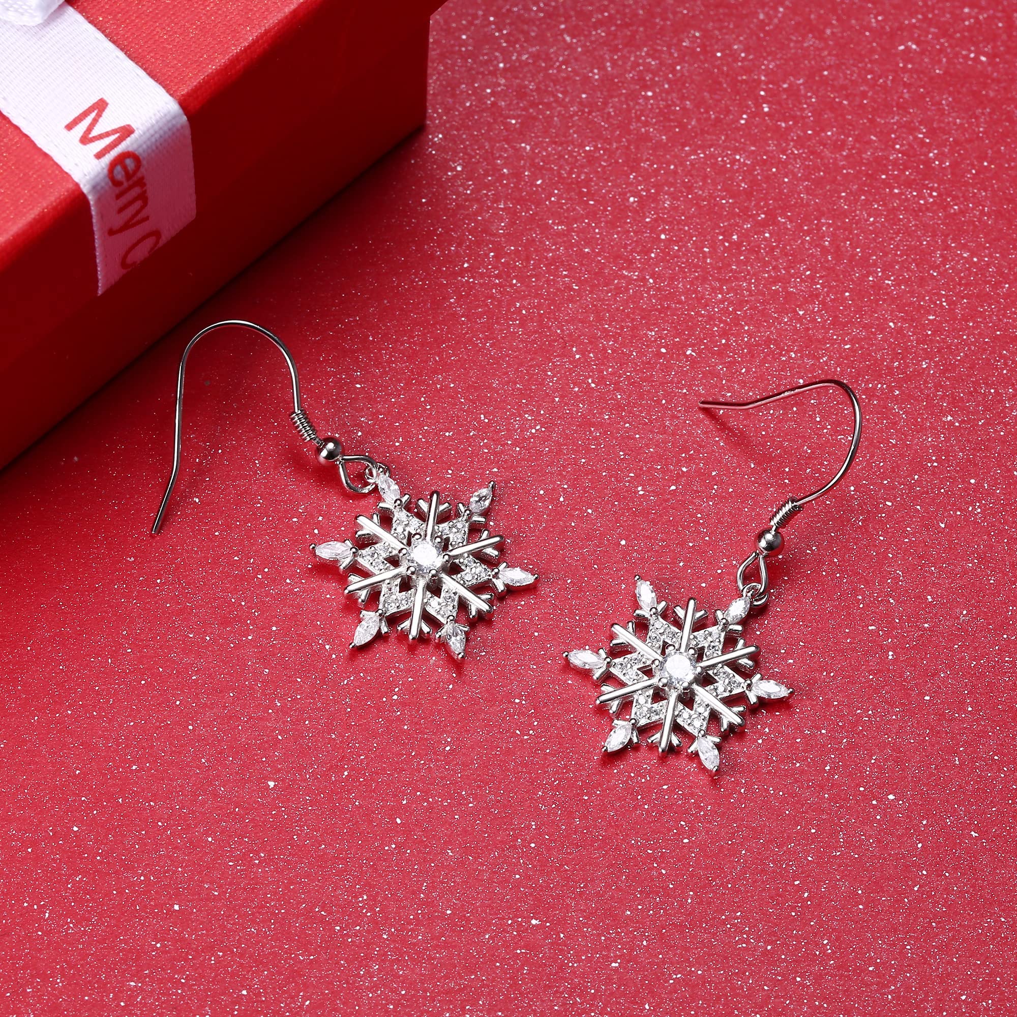 MILACOLATO Christmas Snowflake Earrings for Women - 925 Sterling Silver Drop Dangle Earrings with 18K White Gold Plating - Xmas Holiday Party Jewelry Gift for Her - Perfect for Christmas Parties, Office Celebrations & Festive Gatherings