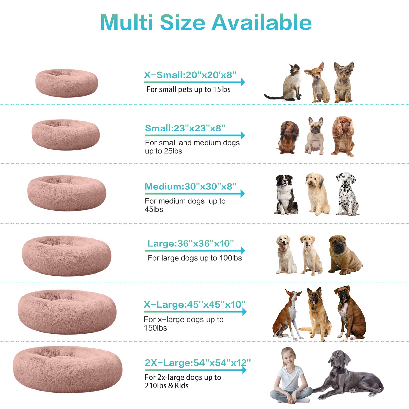 SAVFOX Plush Calming Donut Dog Bed for Small, Medium, Large & X-Large Dogs - Ultra Soft Faux Fur Washable Pet Bed for Dogs & Cats (XS-XXL) - Perfect for Anxiety Relief, Cuddling & Cozy Napping in Living Room or Bedroom