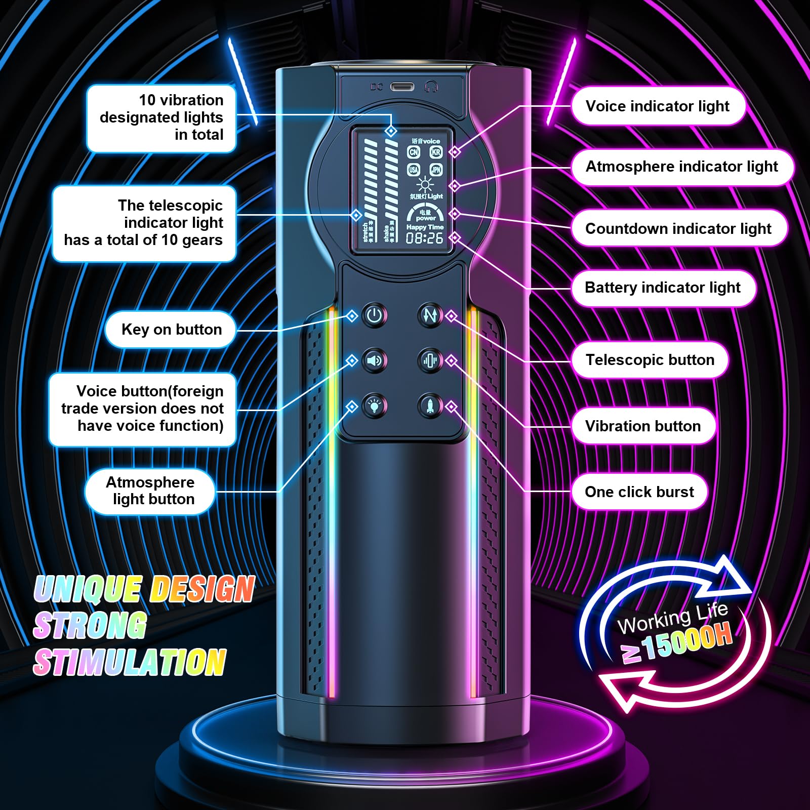 Electric Automatic Male Masturbator - 10 Thrusting & 10 Vibrating Modes Sex Toy for Men with LCD Display, Rechargeable Adult Toy, Realistic Pocket Pussy Stimulator (Black) - Perfect for Solo Play, Discreet Use at Home or Travel