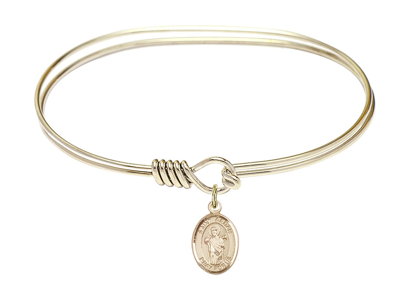 F A Dumont 7 Inch Oval Eye Hook Bangle Bracelet with St. Aedan of Ferns Charm - Elegant Religious Jewelry for Women, Perfect for Church, Weddings & Special Occasions