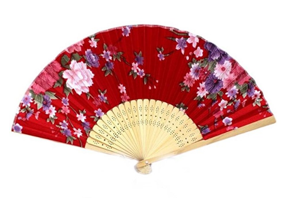 CRB Fashion Flower Folding Hand Fan - 3 Pack Chinese Style Wedding Dance Fans for Bridal Party Decorations, Asian Themed Events & Traditional Performances
