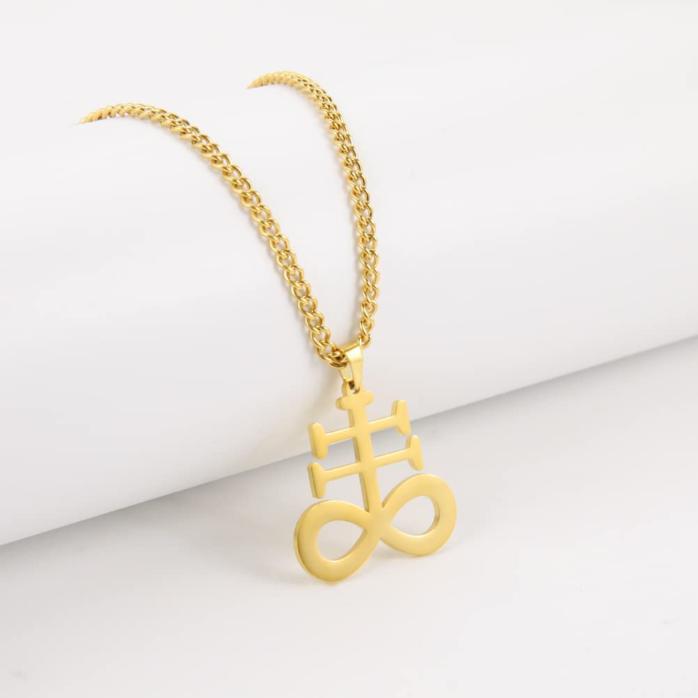 EUEAVAN Leviathan Cross Pendant Necklace - Stainless Steel Satanic Symbol Jewelry for Men & Women - Perfect for Gothic Fashion, Occult Rituals, and Alternative Religious Accessories