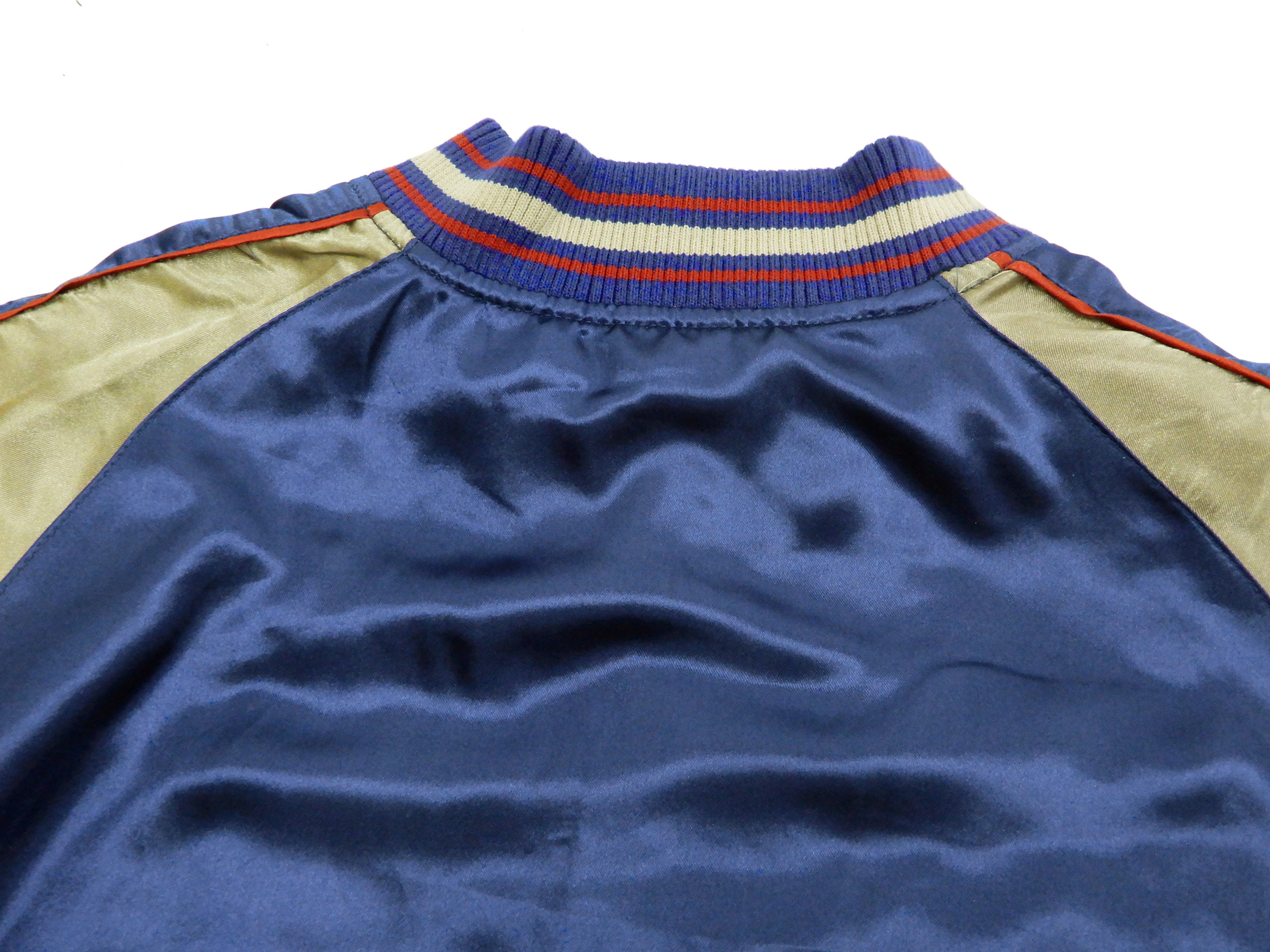 Japanese Souvenir Jacket for Men - Navy Blue/Beige Sukajan Bomber with Tree Frog Design | Vintage-Inspired Asian Fashion | Perfect for Streetwear, Cosplay & Casual Outfits
