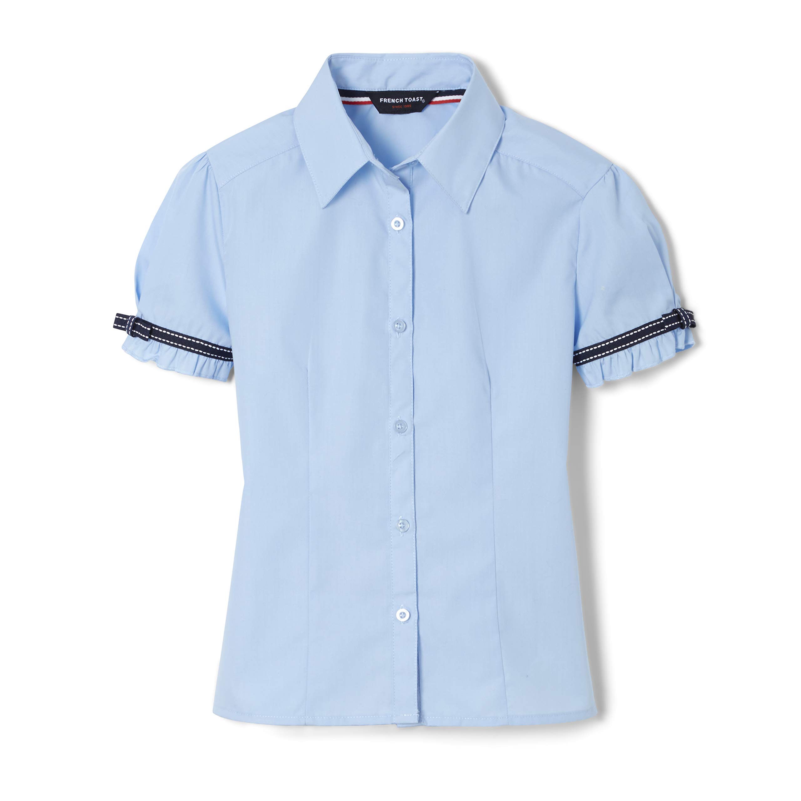 French Toast Girls' Short Sleeve Ribbon Bow Blouse - Cute Ruffled Top for School, Parties & Special Occasions