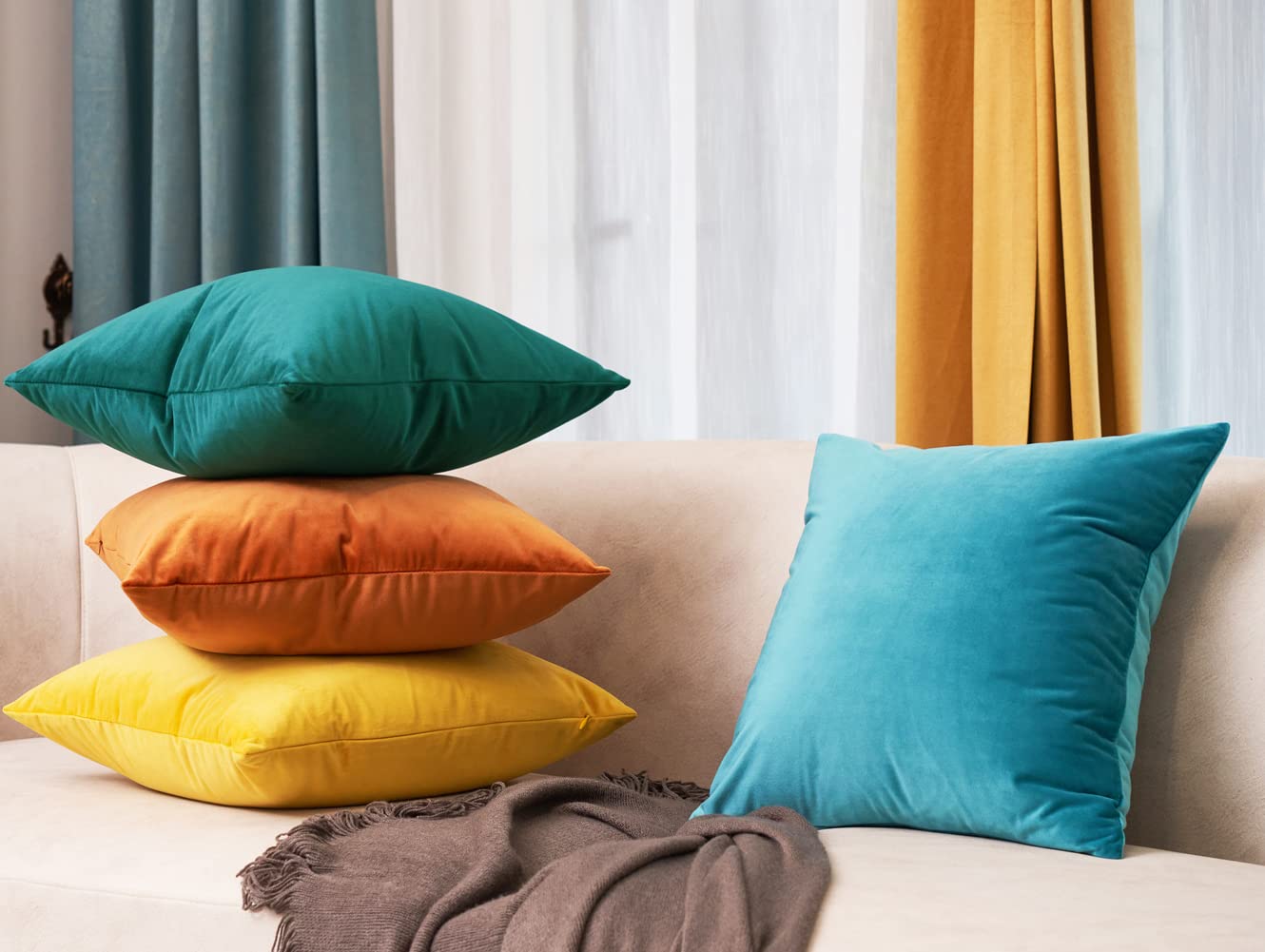 Velvet Cushion Covers (Pack of 2) - Soft Decorative Throw Pillow Cases 12x20 Inches (30x50 cm) for Sofa, Bedroom, Car - Creamy White - Perfect for Home Decor, Cozy Living Room Accents & Comfortable Travel Accessories