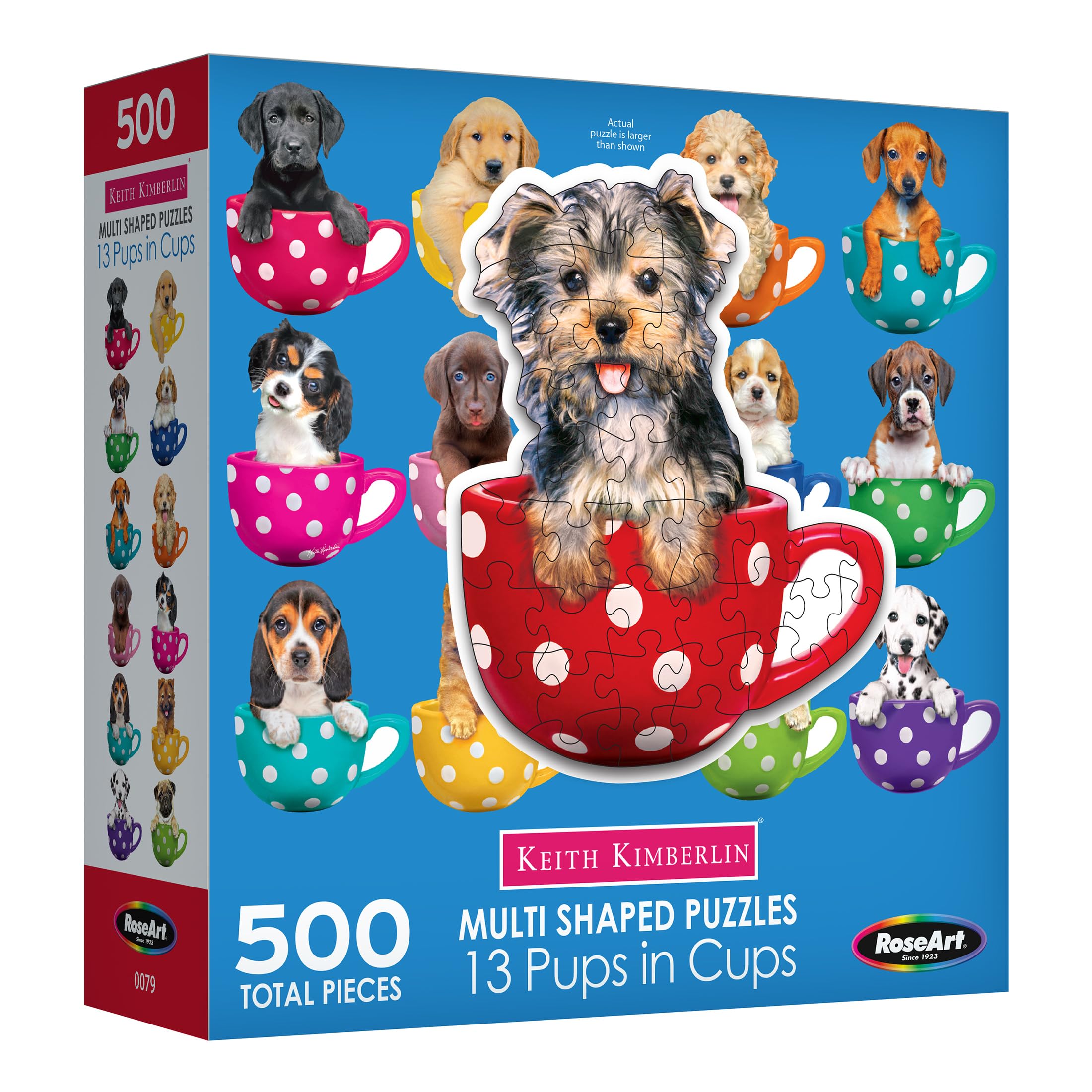 RoseArt Mini-Shaped Pups in Cups 500-Piece Jigsaw Puzzle for Adults - Fun Family Game Night & Stress Relief Activity