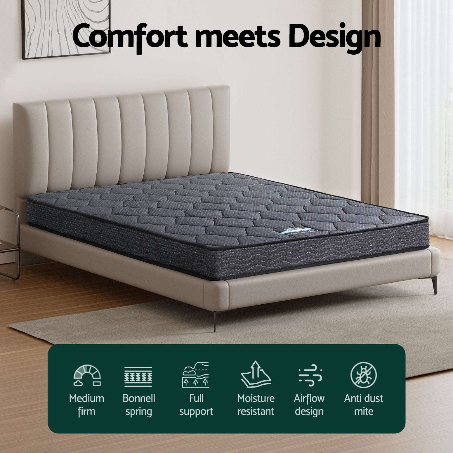 16cm Giselle Bonnell Spring Queen Mattress - Medium Firm Support for Back Pain Relief, Breathable & Motion Isolating - Perfect for Master Bedrooms, Guest Rooms & Apartments