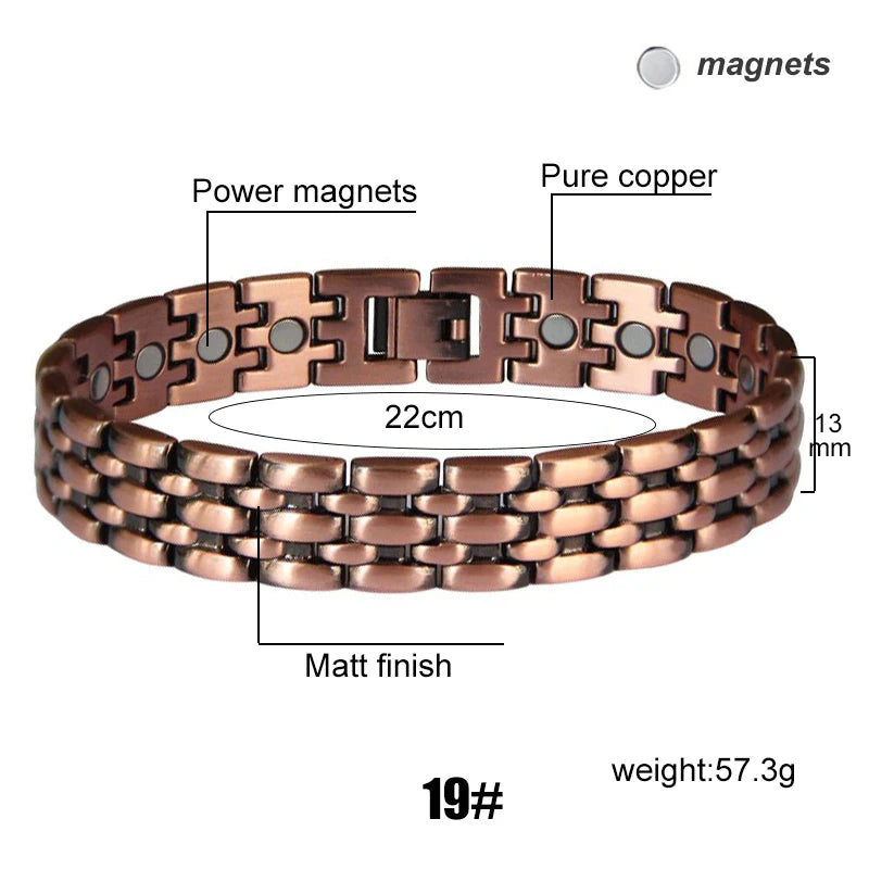 Men's Magnetic Health Bracelet - Pure Copper Energy Bracelet with Blood Pressure Magnets | Pain Relief & Improved Circulation | Perfect for Fitness, Work & Daily Wear