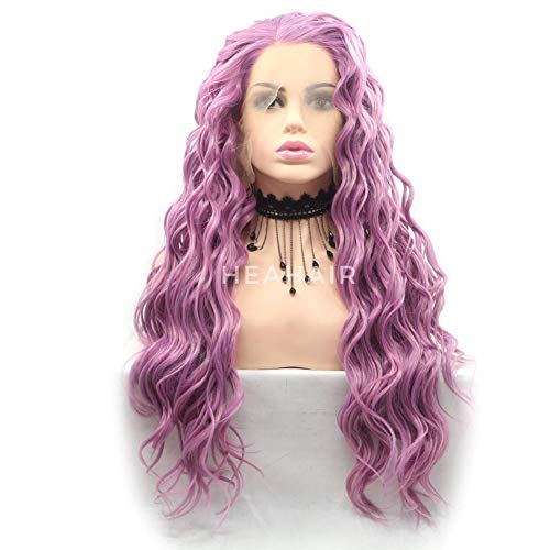 HEAHAIR 24 Inch Water Wavy Purple Synthetic Lace Front Wig - Heat Resistant & Natural Looking (HS6082) for Cosplay, Halloween & Daily Fashion