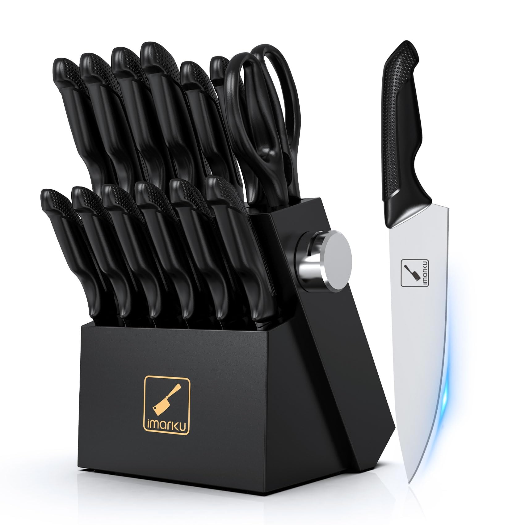 IMARKU 14-Piece Professional Knife Set with Block - Stainless Steel Kitchen Knives with Built-in Sharpener, Non-Slip Ergonomic Handles, Dishwasher Safe - Perfect for Home Chefs, Cooking Enthusiasts & Gift Giving
