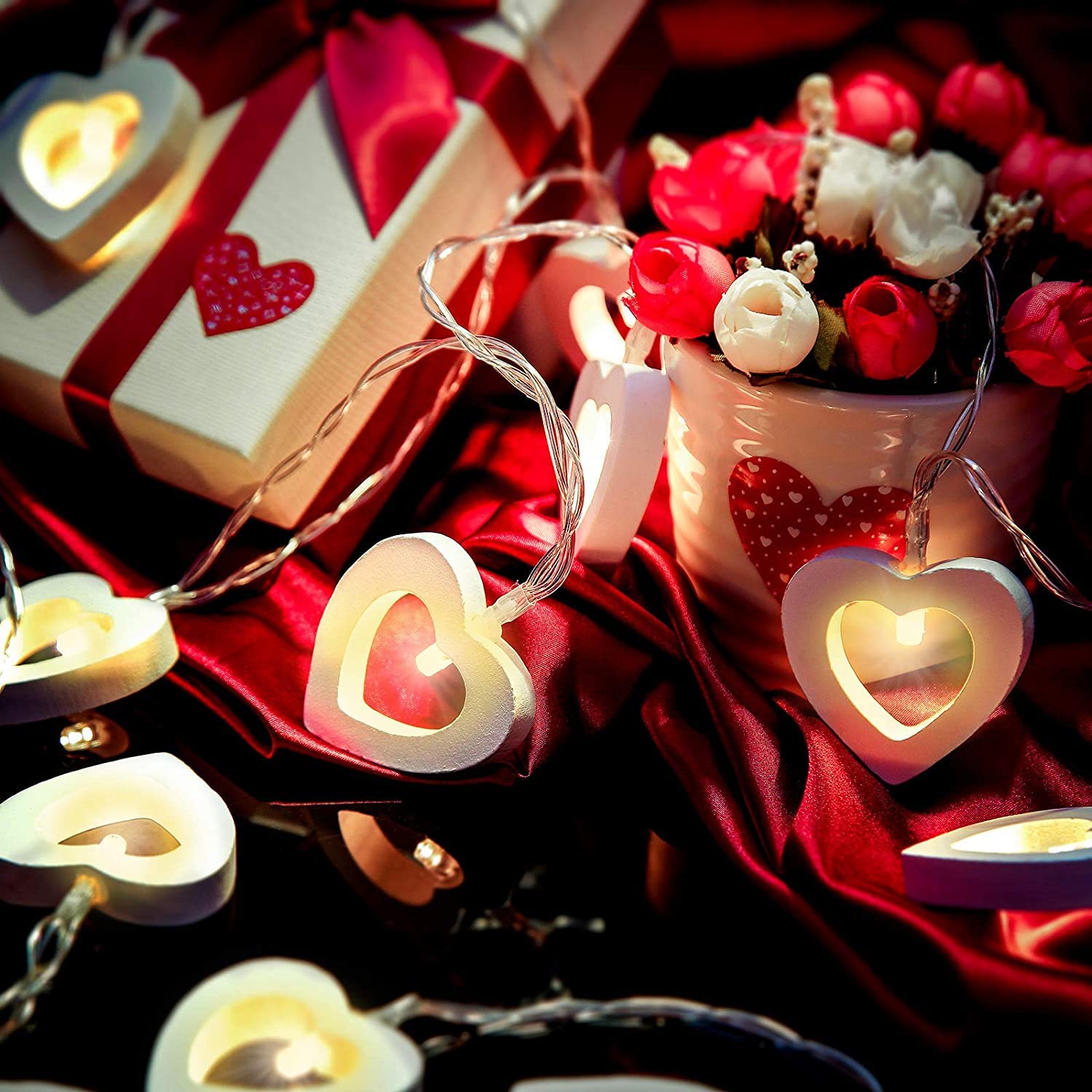 Romantic USB Wooden Heart String Lights - Fairy Decorative Lamp for Valentine's Day, Wedding Proposals, Garden, Bedroom & Party Decor | Indoor/Outdoor LED Lights for Anniversary, Christmas & Date Night Ambiance
