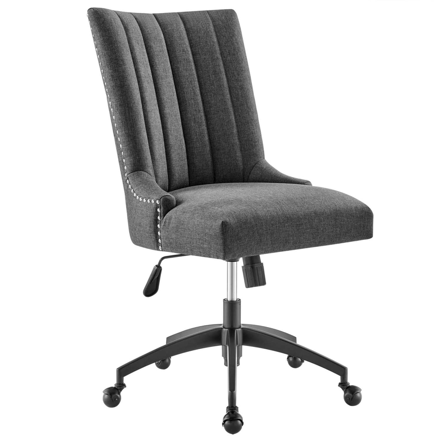 Modway Empower Ergonomic Office Chair with Channel Tufted Fabric - Black & Gray - Comfortable Desk Chair for Home Office, Gaming & Workspace