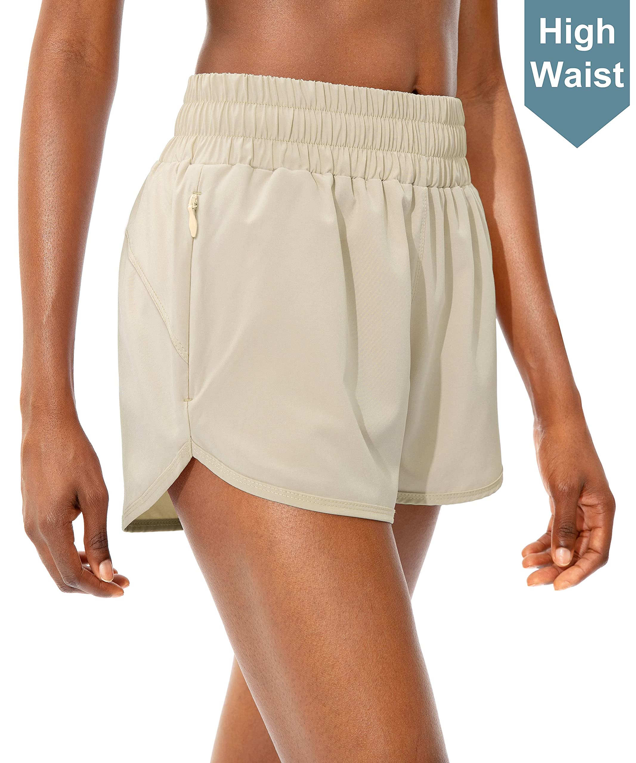 **SANTINY Women's High Waisted Running Shorts with Zip Pockets - Breathable Athletic Workout Gym Shorts with Liner - Perfect for Jogging, Yoga & Fitness Training**