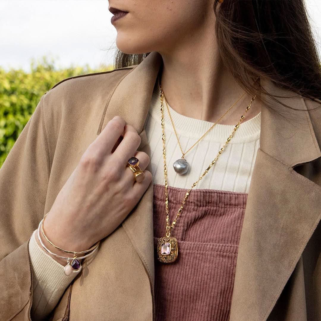 14K Gold Amethyst Locket Necklace with Photo Insert - Elegant Jewelry Gift for Women, Perfect for Valentine's Day, Anniversary & Special Occasions