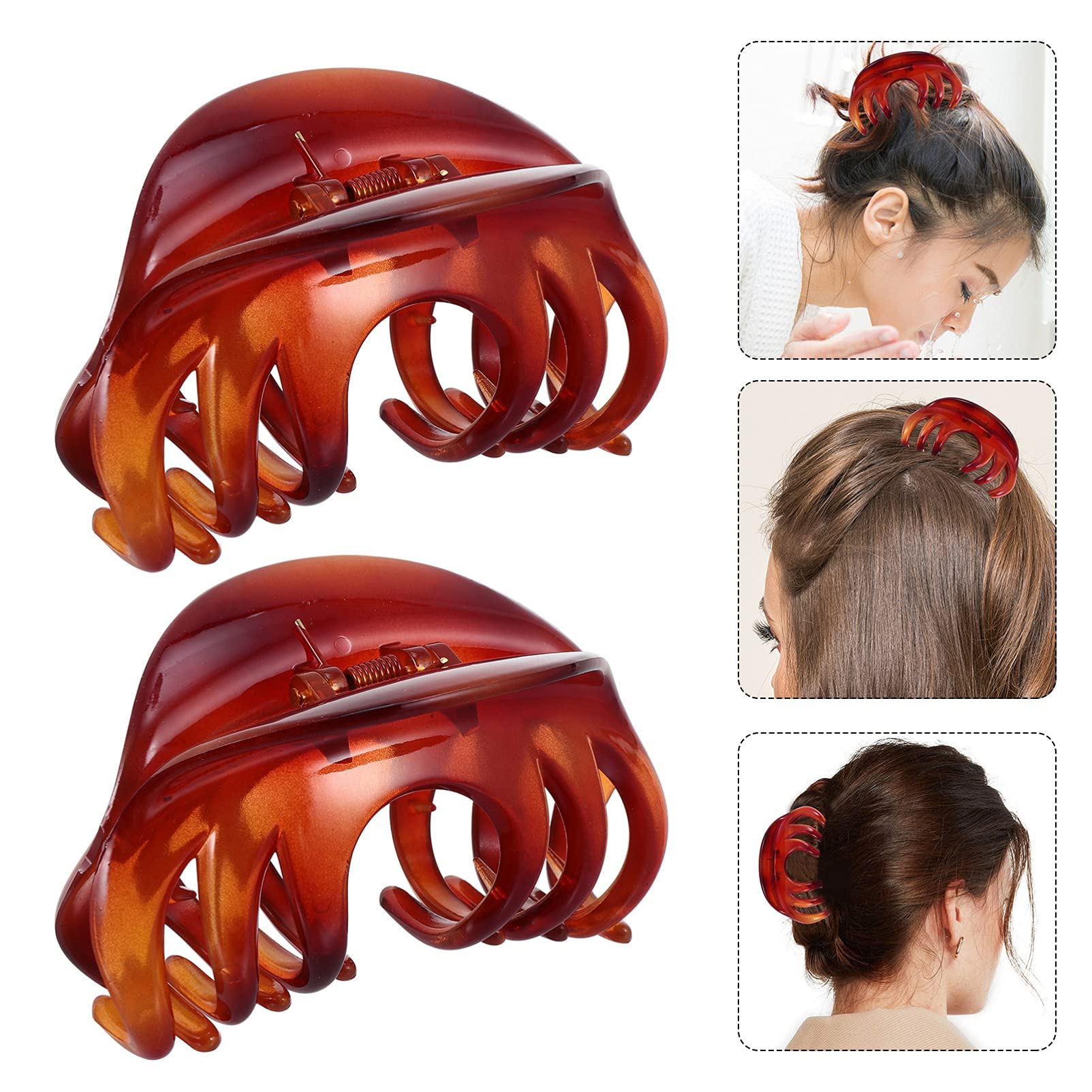 Beaupretty 2 Pack Octopus Hair Clips for Women - No Slip Grip Large Hair Claw Clamps, Delicate Acrylic Hair Jaw Clips in Coffee Color - Perfect for Thick Hair, Updos, Ponytails and Everyday Styling
