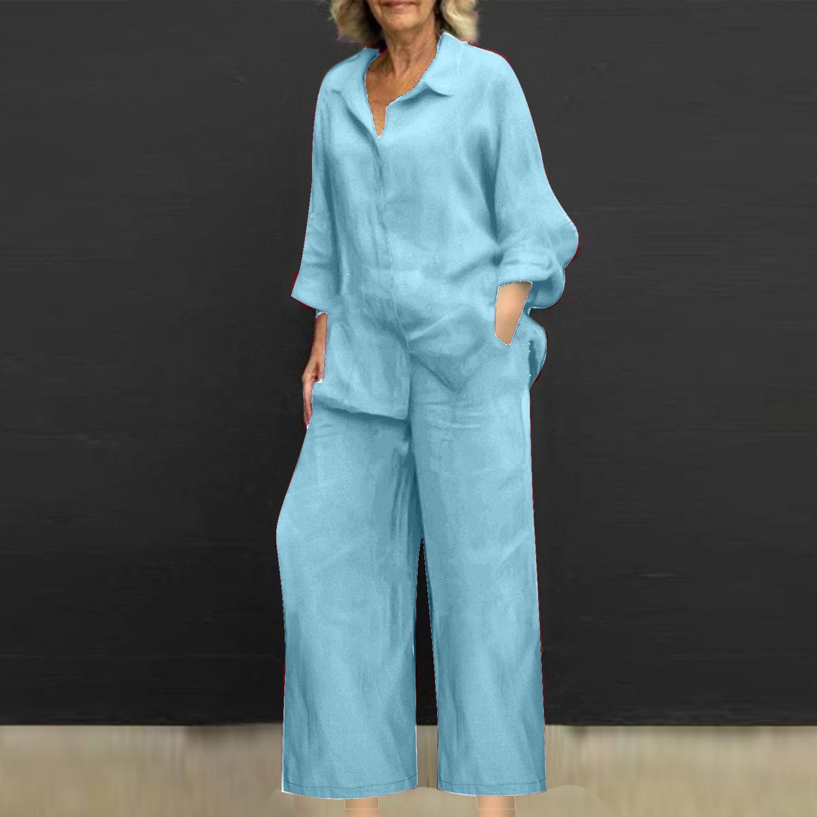 Oelaio Plus Size Women's Sweatpants Set - Wide Leg Two Piece Outfit with Sweater Dress in Green | Fall Fashion for Casual Wear, Lounge & Street Style