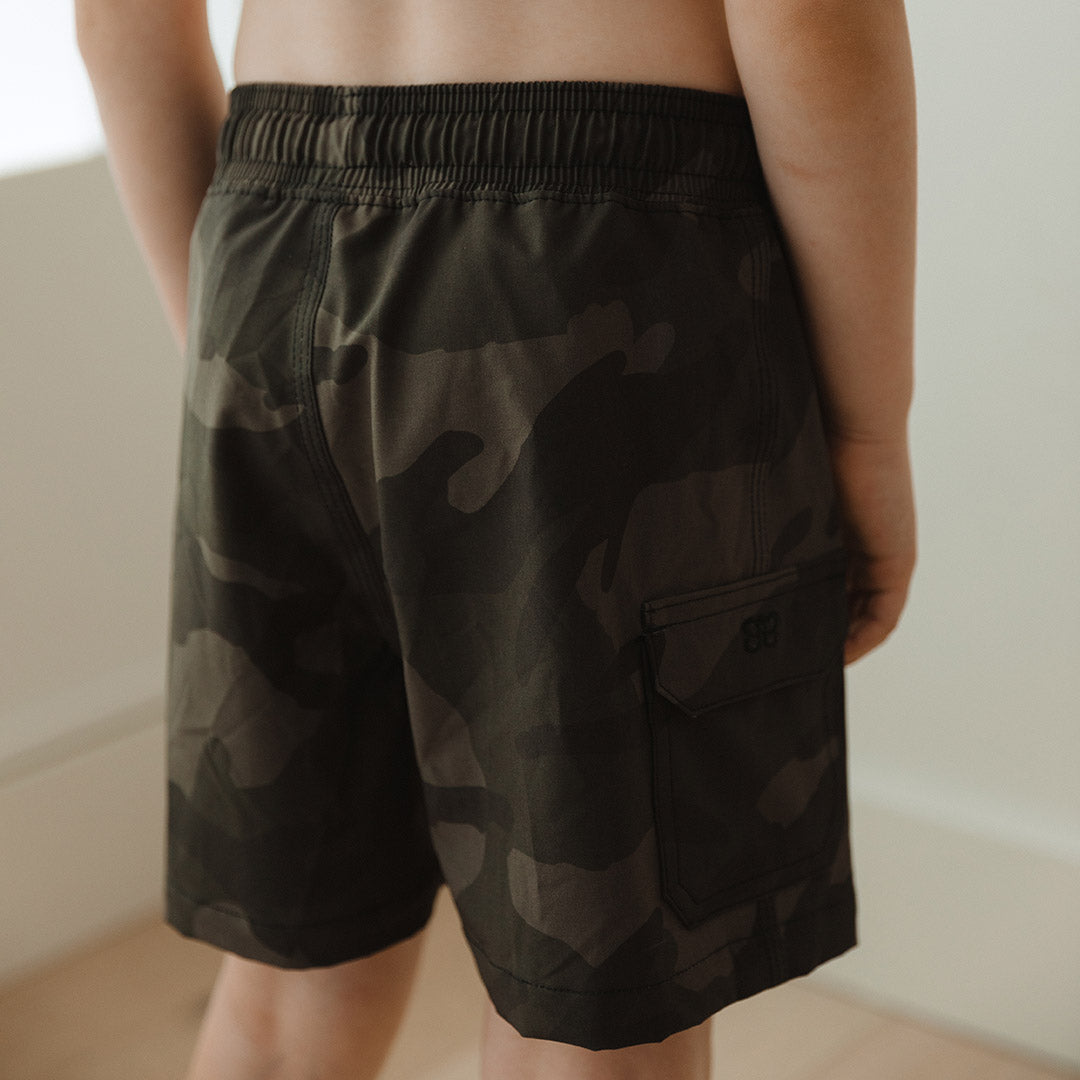 Camo Jr. Swim Trunks for Boys - Quick Dry Kids Swim Shorts with UPF 50+ Sun Protection - Perfect for Pool, Beach, and Summer Water Activities