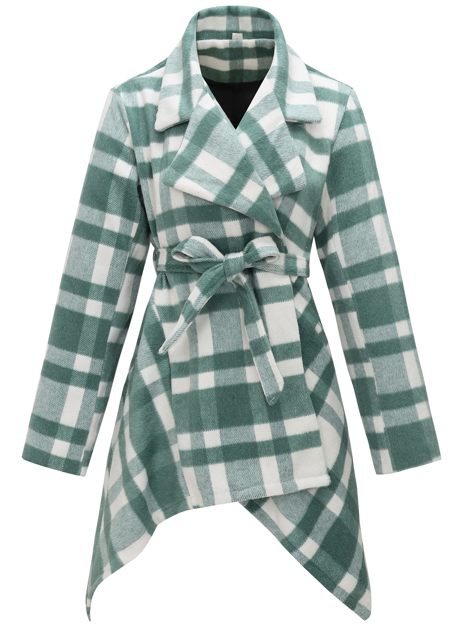 PLREOSEVNTE Women's Wool Blend Belted Wrap Coat with Turn Down Collar & Asymmetric Hem - Perfect for Office, Fall Outfits, and Casual Chic Style