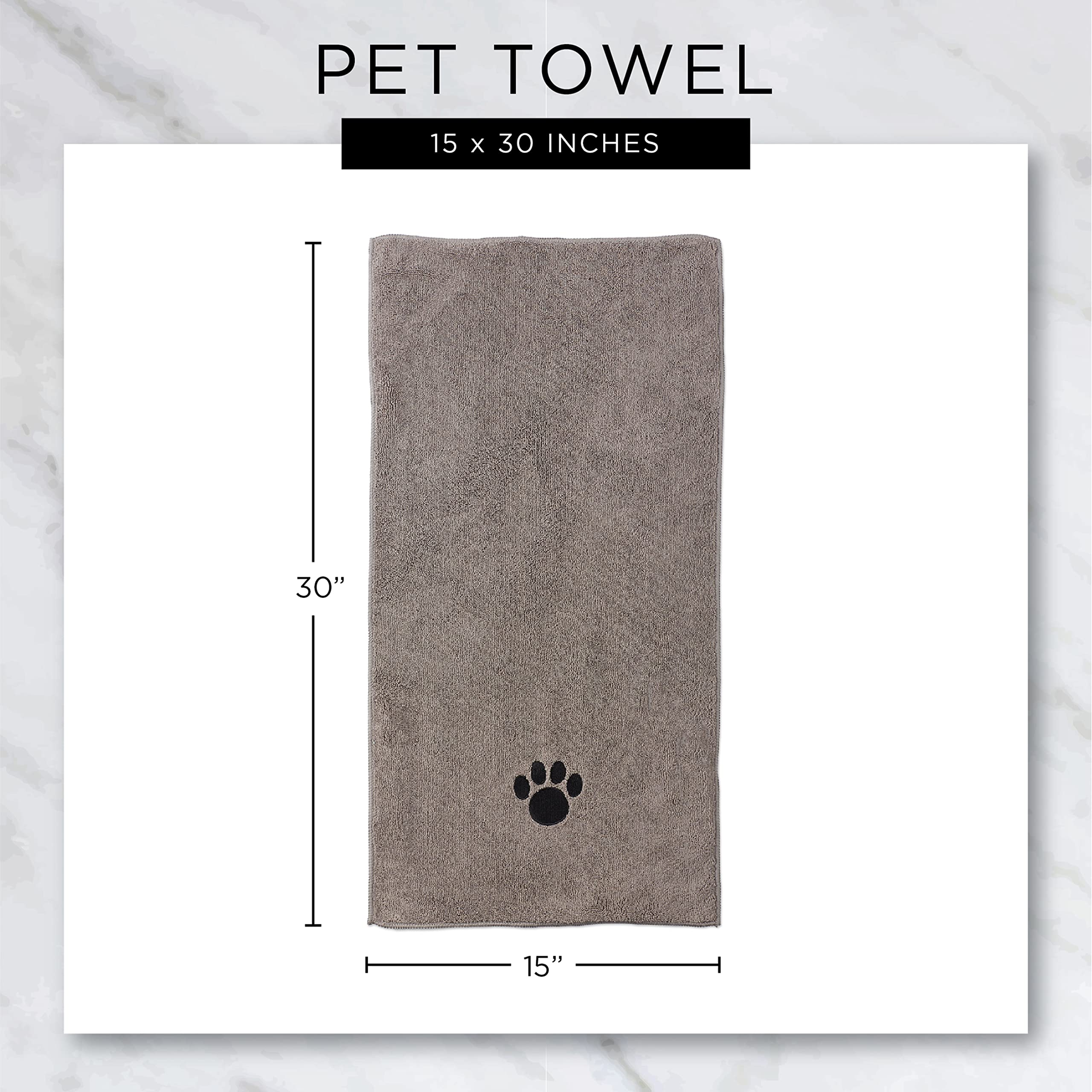 Bone Dry Pet Grooming Towel Set - Super Absorbent Microfiber Dog & Cat Drying Towels (15x30 Inches, Black, 3-Pack) - Quick Dry for Bath Time, Grooming & Outdoor Adventures