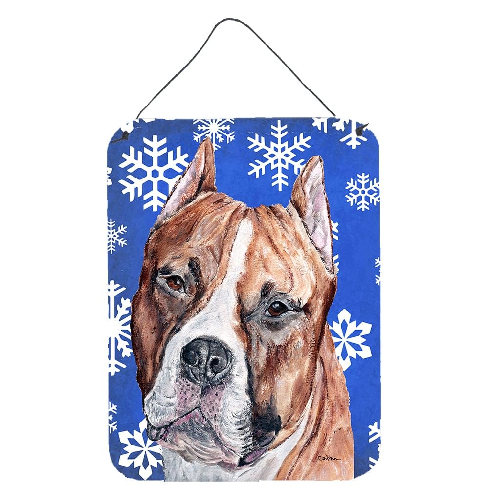 Staffordshire Bull Terrier Winter Snowflakes Metal Wall Art - 12
